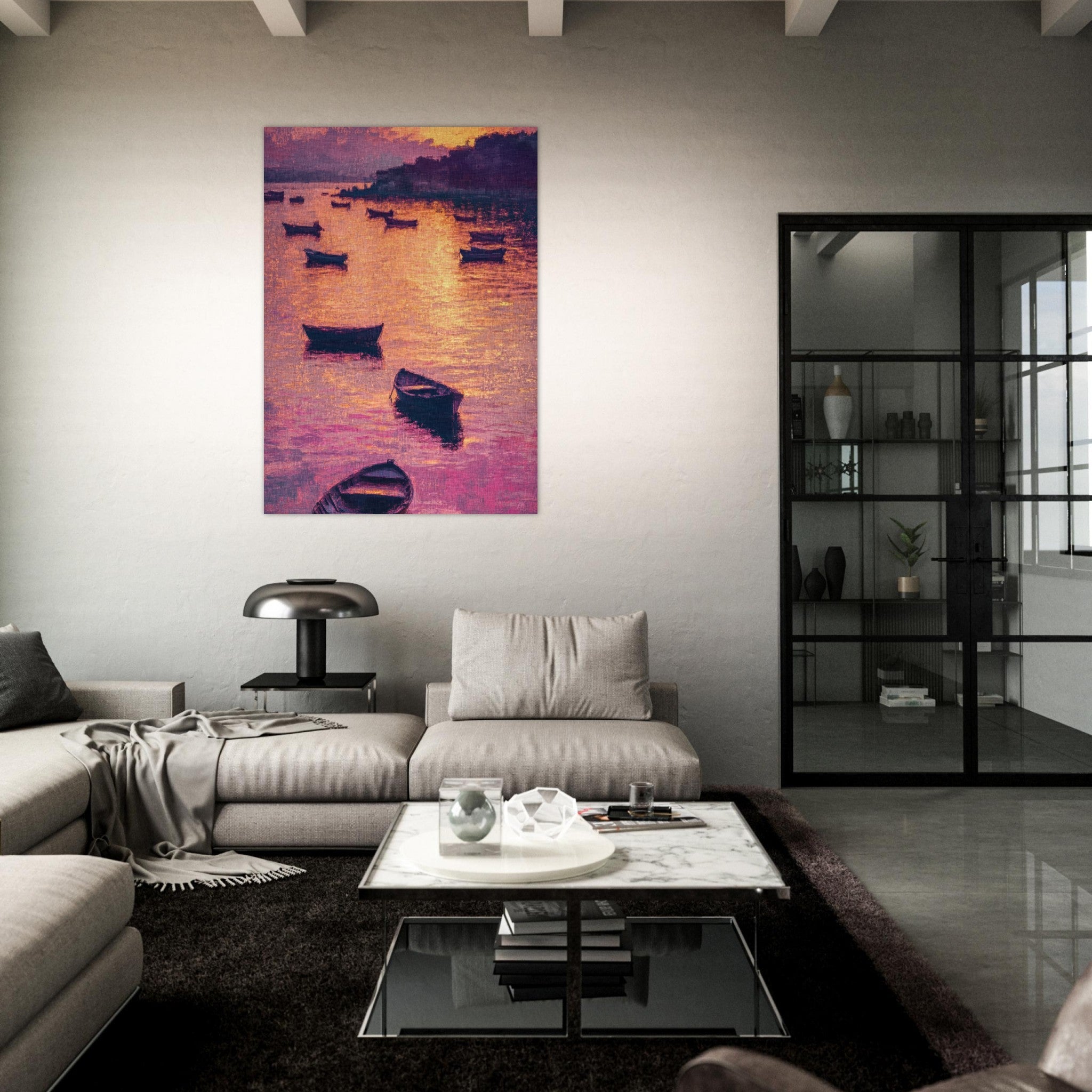 Fine Art Poster Portrait - Boats at Dusk A harbor filled with gently rocky - Shop Ai Art WebShop - Digital Art online Store