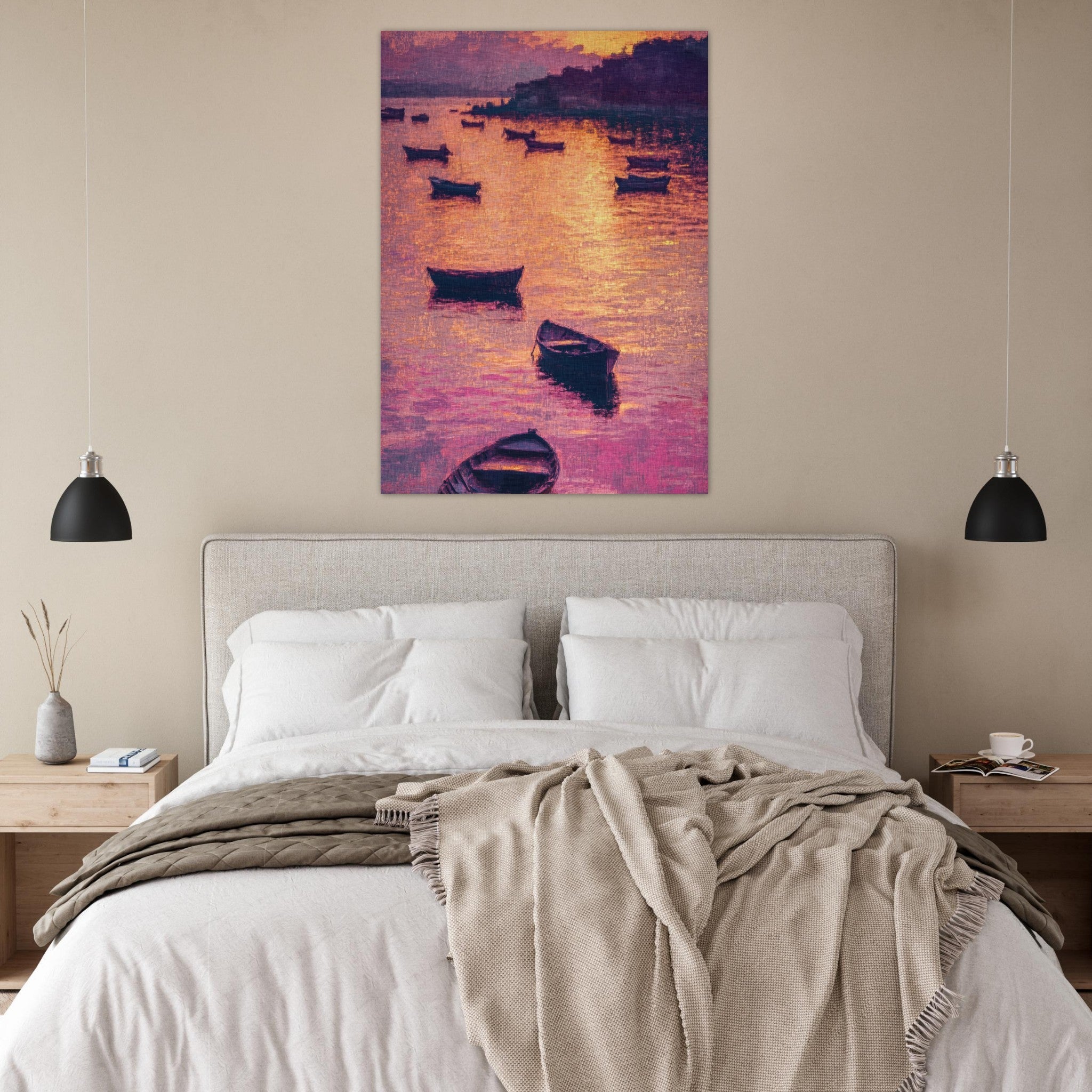 Fine Art Poster Portrait - Boats at Dusk A harbor filled with gently rocky - Shop Ai Art WebShop - Digital Art online Store