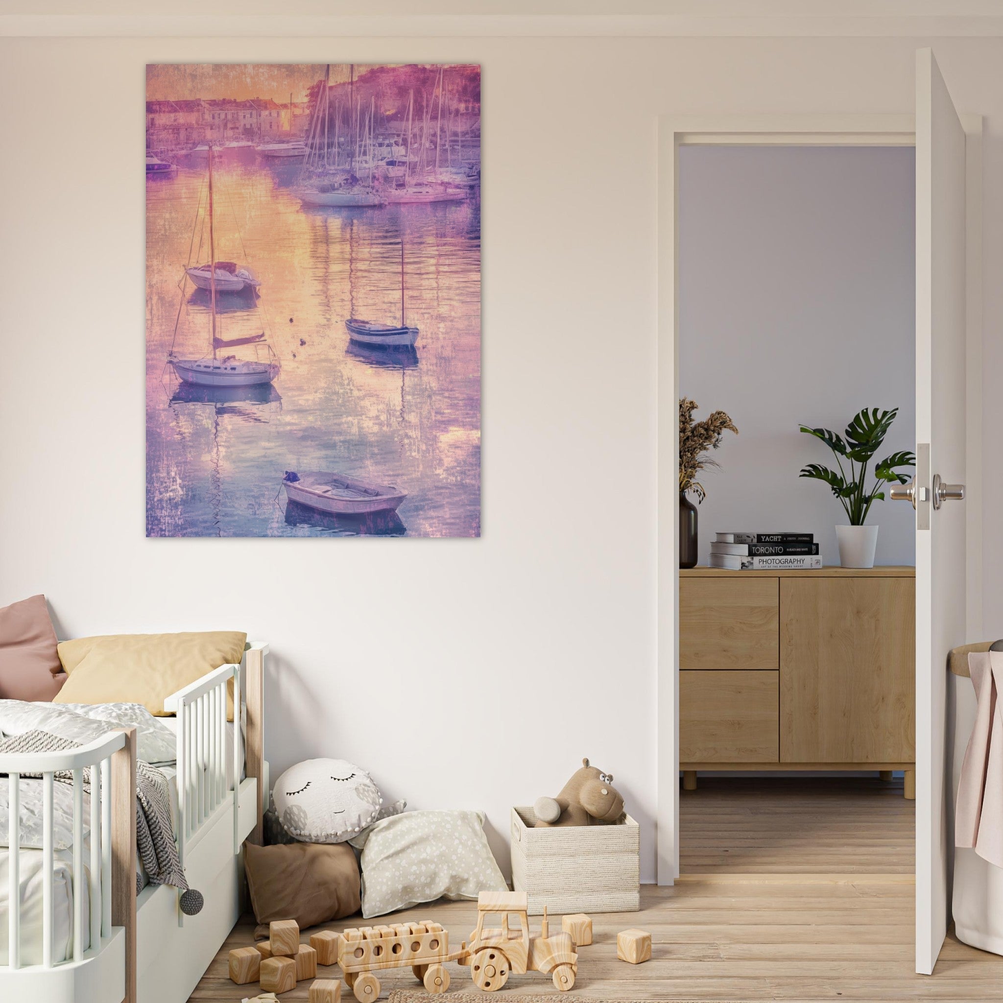 Fine Art Poster Portrait - Boats at Dusk A harbor filled with gently rocky 3 - Shop Ai Art WebShop - Digital Art online Store