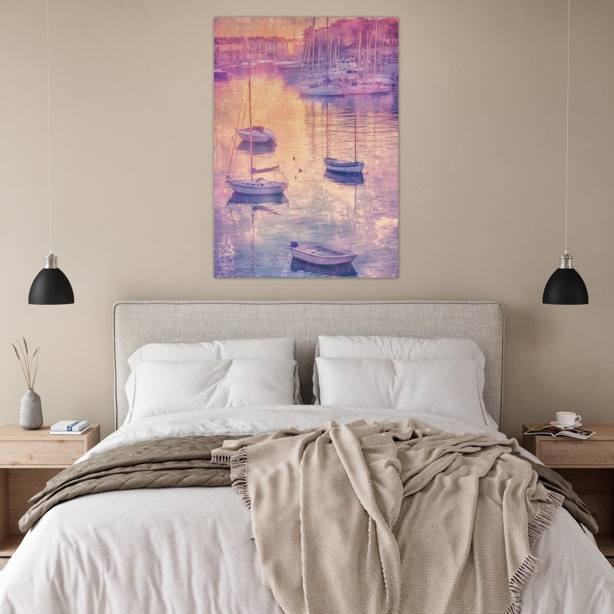 Fine Art Poster Portrait - Boats at Dusk A harbor filled with gently rocky 3 - Shop Ai Art WebShop - Digital Art online Store