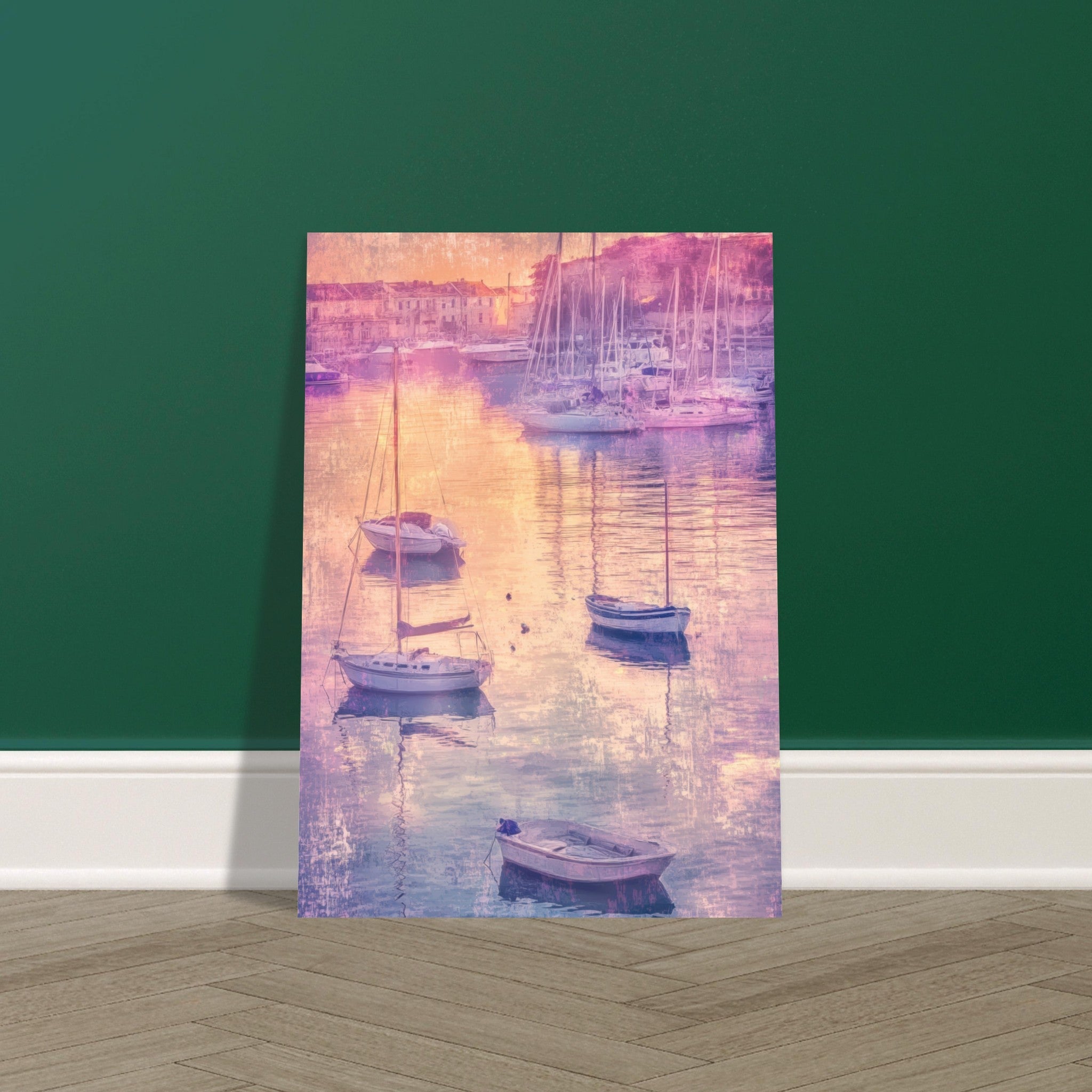 Fine Art Poster Portrait - Boats at Dusk A harbor filled with gently rocky 3 - Shop Ai Art WebShop - Digital Art online Store