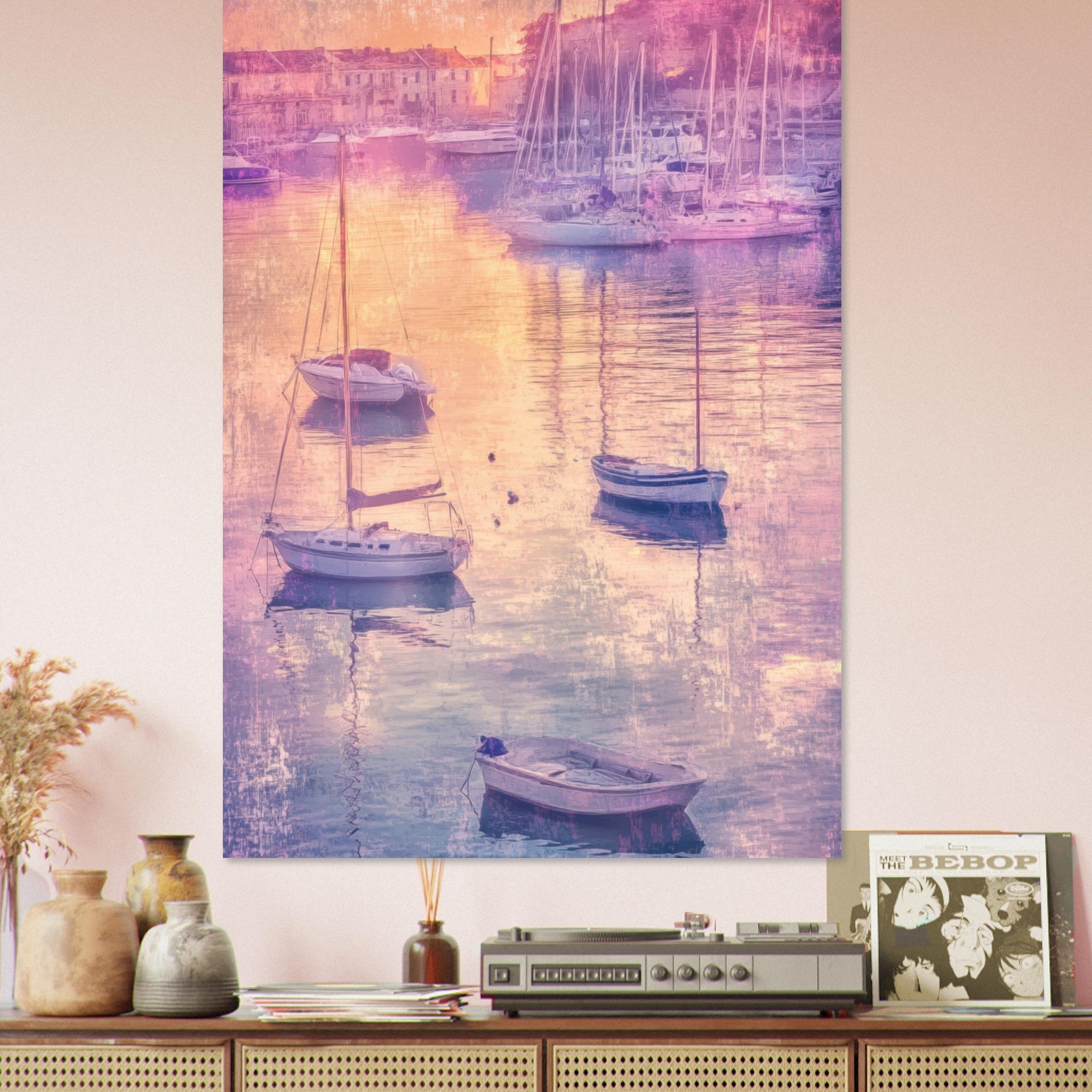 Fine Art Poster Portrait - Boats at Dusk A harbor filled with gently rocky 3 - Shop Ai Art WebShop - Digital Art online Store