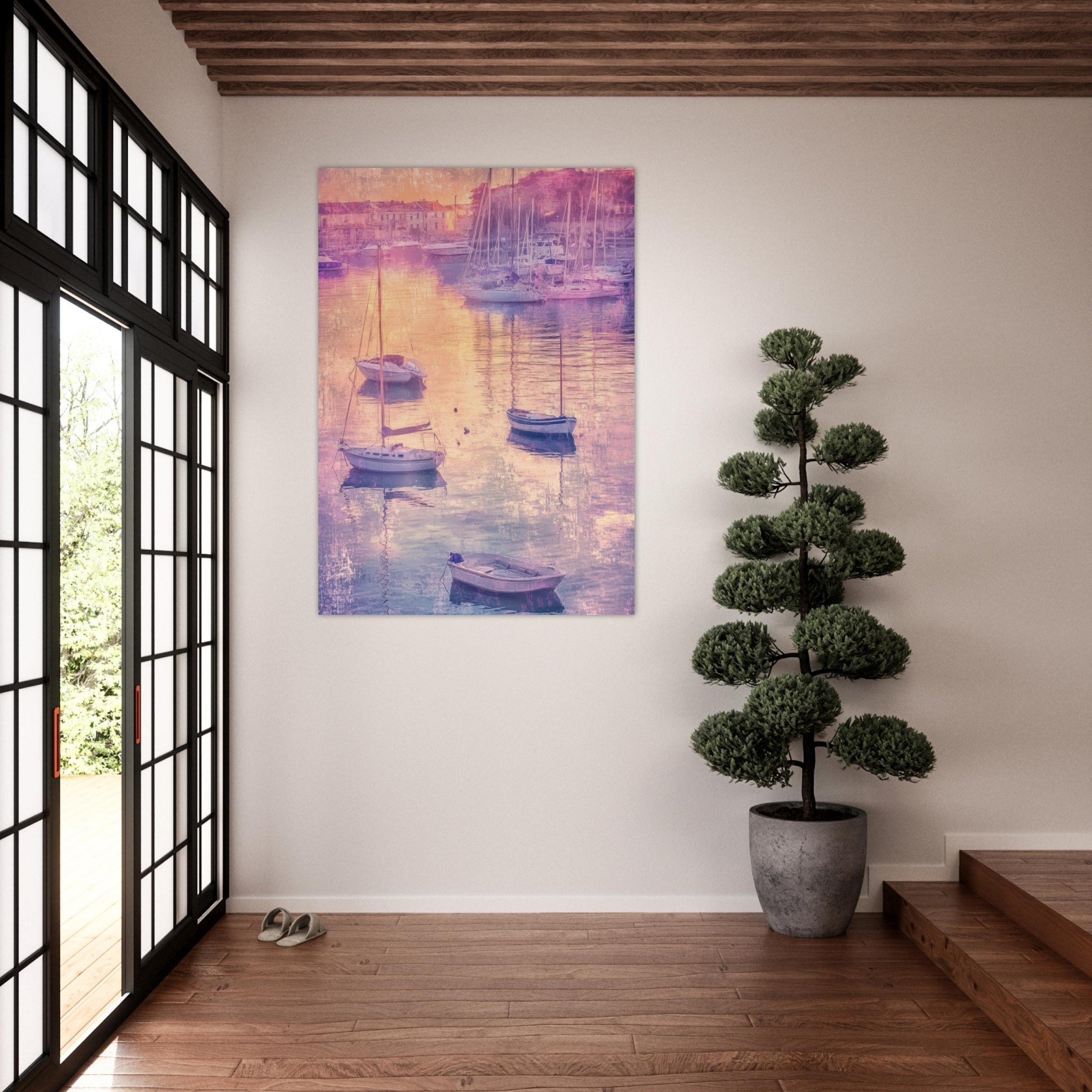 Fine Art Poster Portrait - Boats at Dusk A harbor filled with gently rocky 3 - Shop Ai Art WebShop - Digital Art online Store