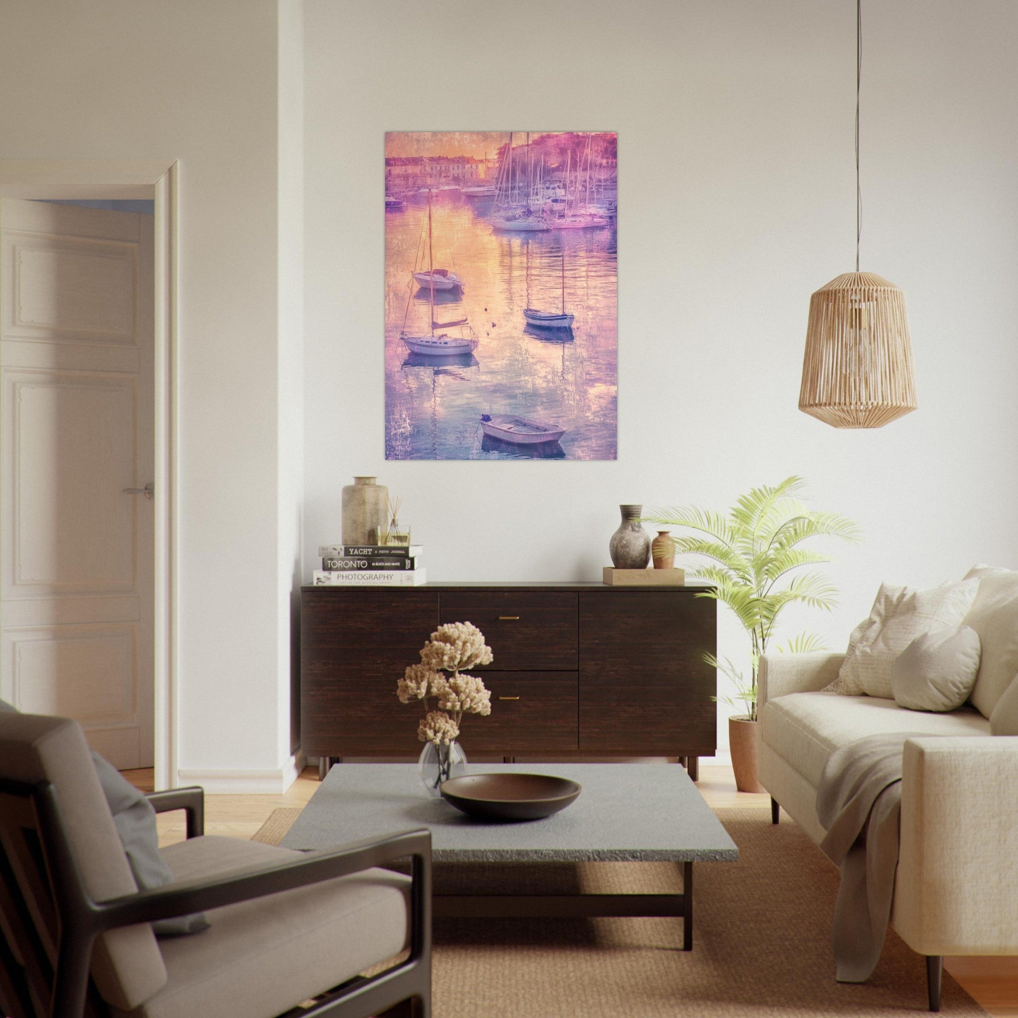 Fine Art Poster Portrait - Boats at Dusk A harbor filled with gently rocky 3 - Shop Ai Art WebShop - Digital Art online Store