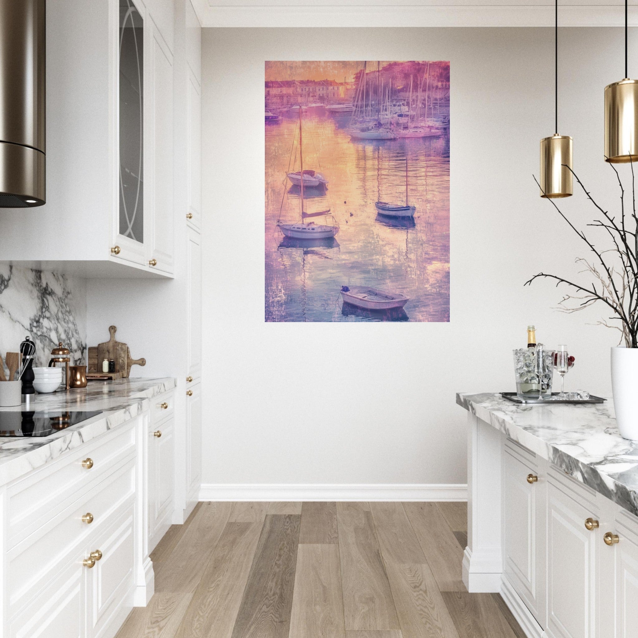 Fine Art Poster Portrait - Boats at Dusk A harbor filled with gently rocky 3 - Shop Ai Art WebShop - Digital Art online Store