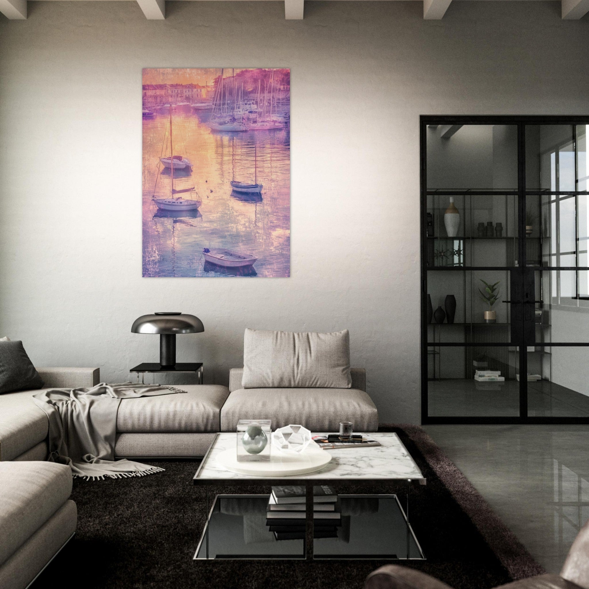 Fine Art Poster Portrait - Boats at Dusk A harbor filled with gently rocky 3 - Shop Ai Art WebShop - Digital Art online Store