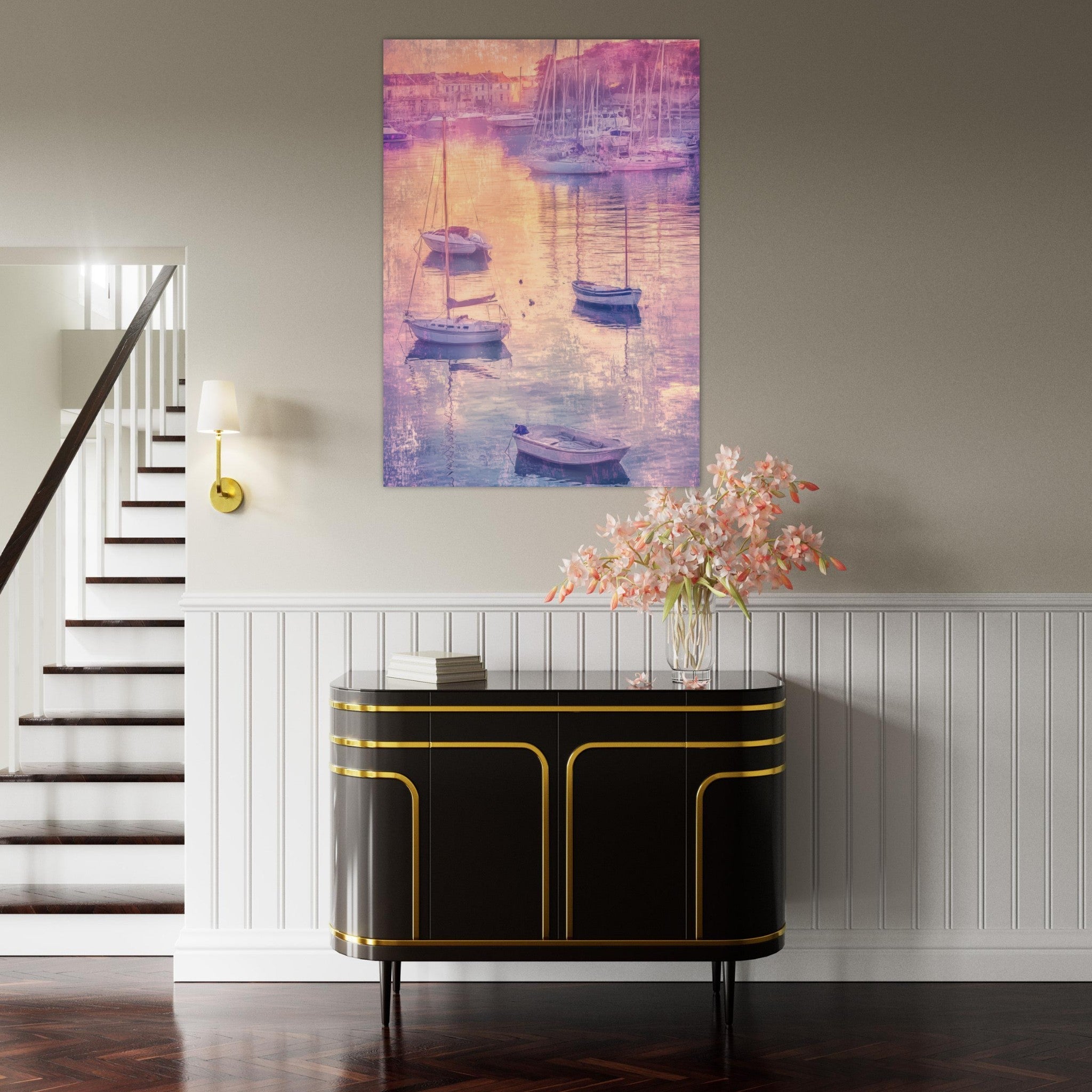 Fine Art Poster Portrait - Boats at Dusk A harbor filled with gently rocky 3 - Shop Ai Art WebShop - Digital Art online Store