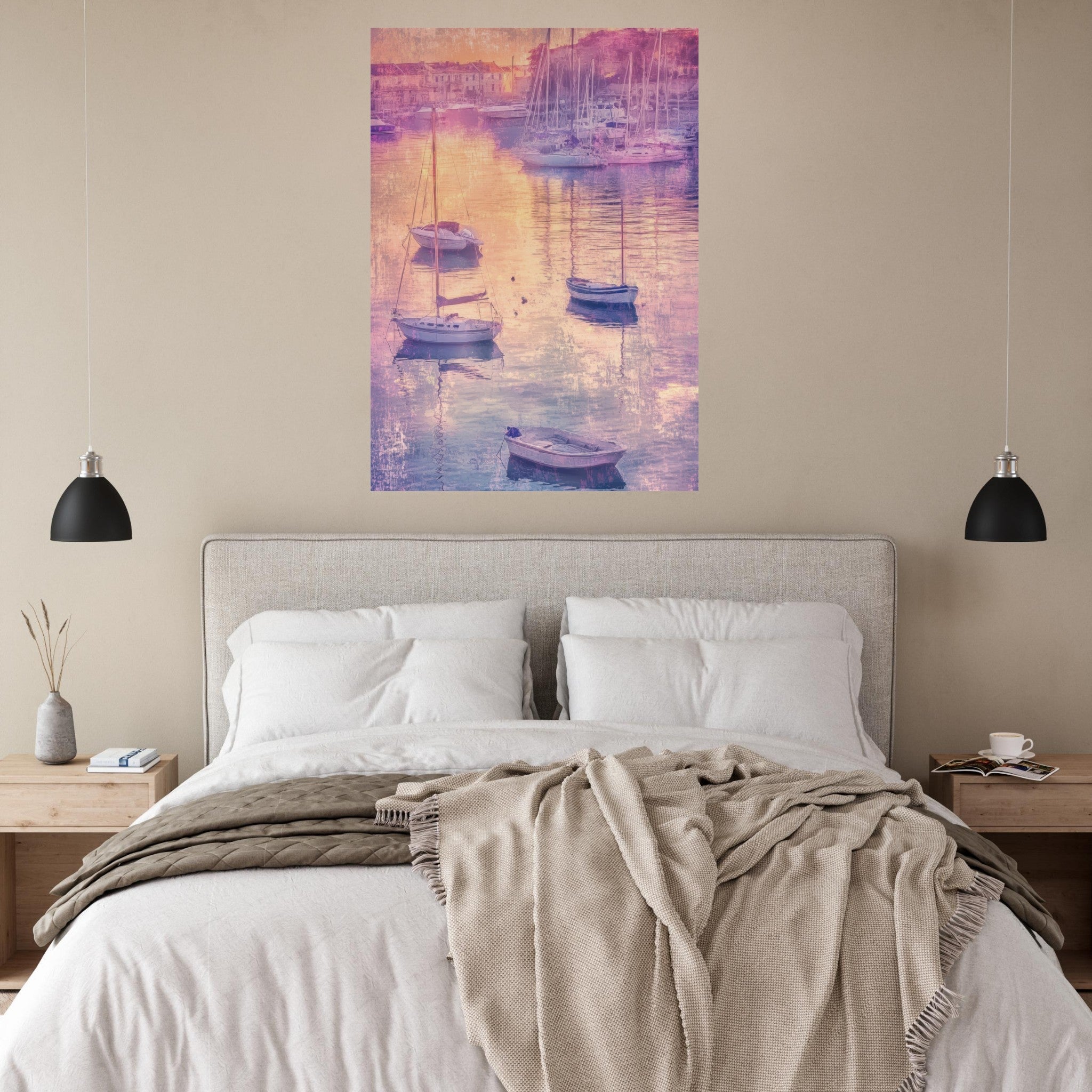 Fine Art Poster Portrait - Boats at Dusk A harbor filled with gently rocky 3 - Shop Ai Art WebShop - Digital Art online Store