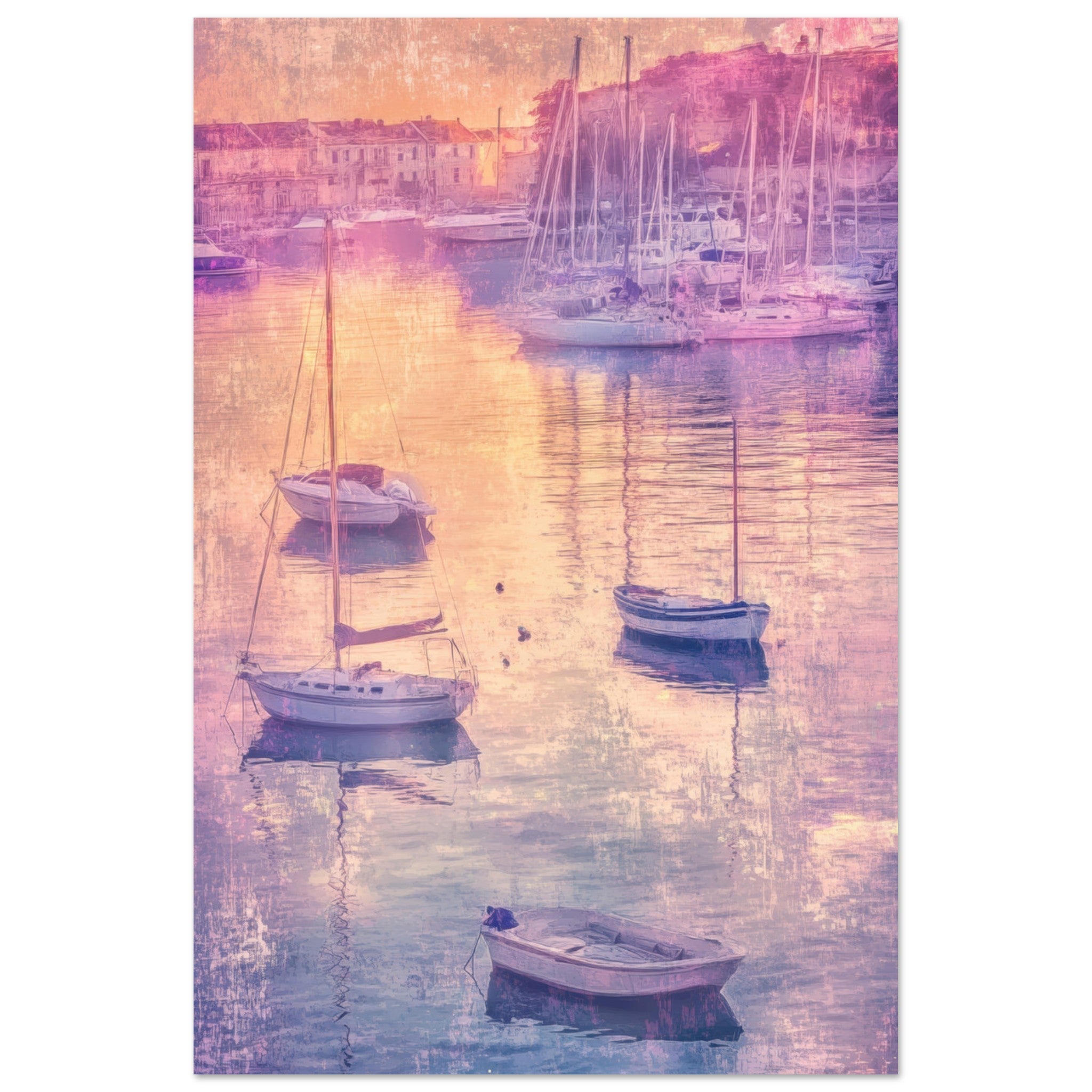 Fine Art Poster Portrait - Boats at Dusk A harbor filled with gently rocky 3 - Shop Ai Art WebShop - Digital Art online Store
