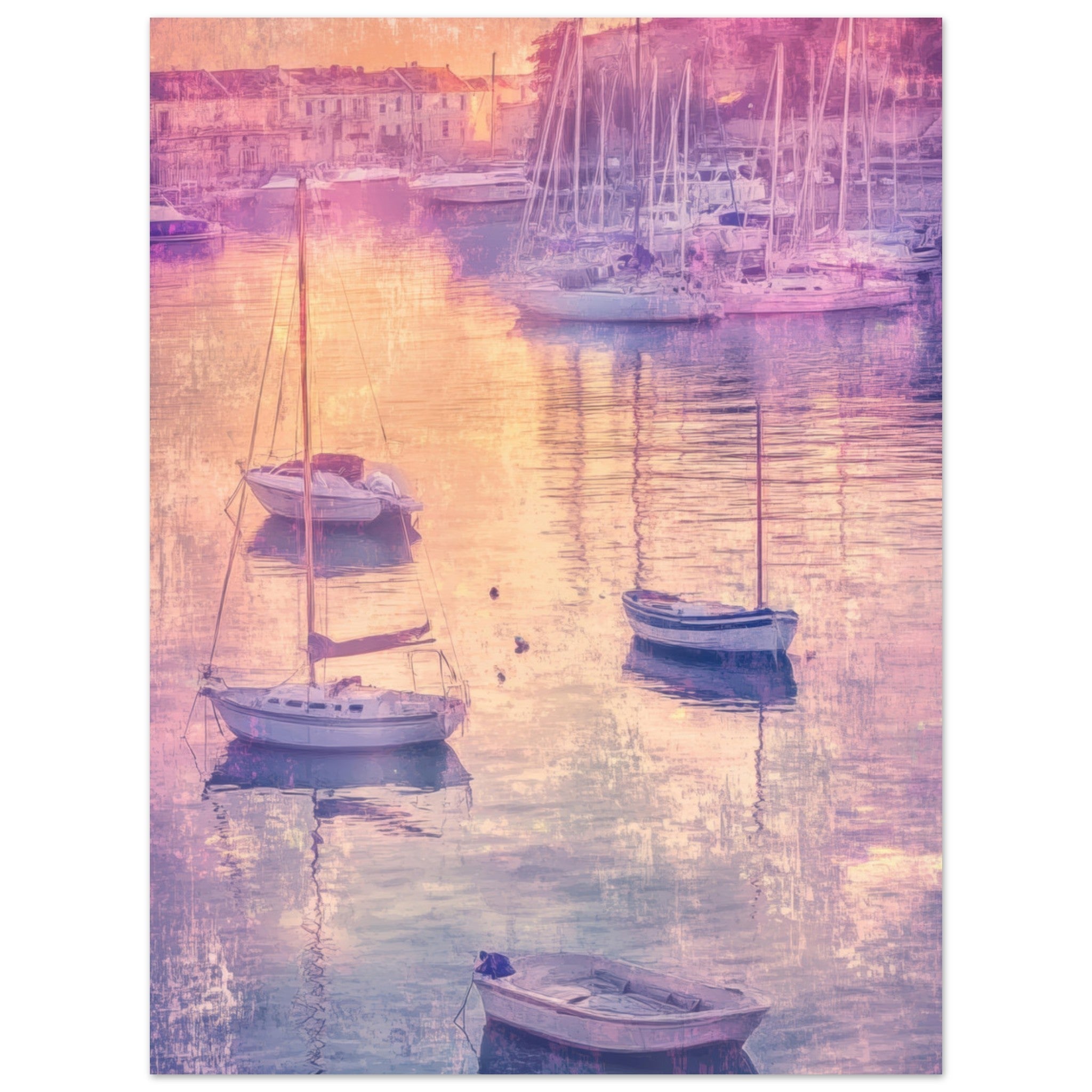 Fine Art Poster Portrait - Boats at Dusk A harbor filled with gently rocky 3 - Shop Ai Art WebShop - Digital Art online Store