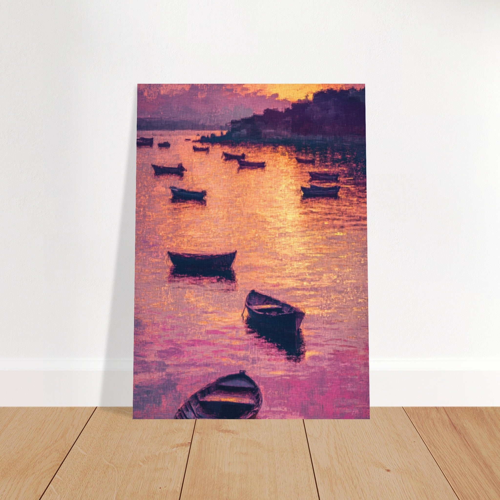 Fine Art Poster Portrait - Boats at Dusk A harbor filled with gently rocky - Shop Ai Art WebShop - Digital Art online Store