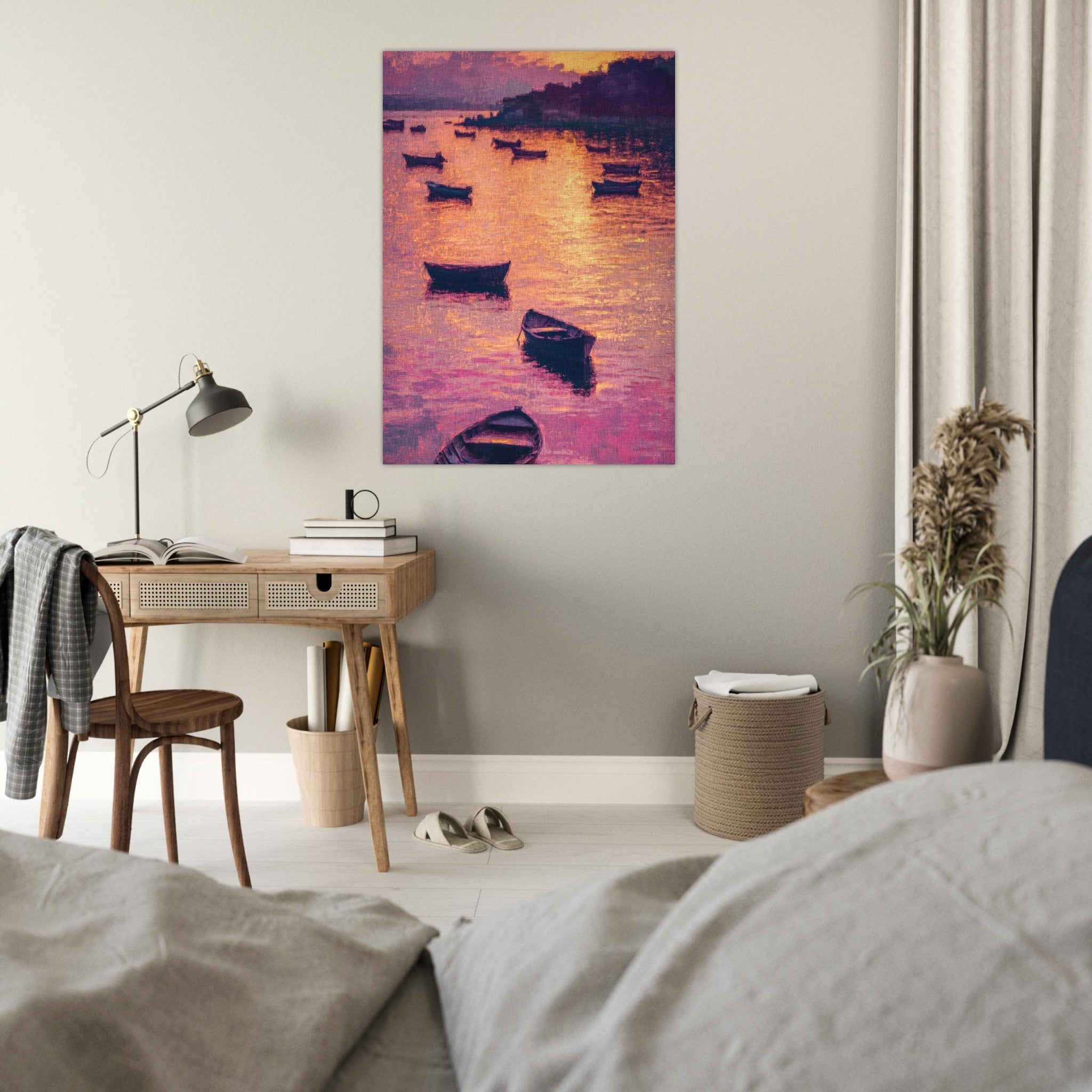 Fine Art Poster Portrait - Boats at Dusk A harbor filled with gently rocky - Shop Ai Art WebShop - Digital Art online Store