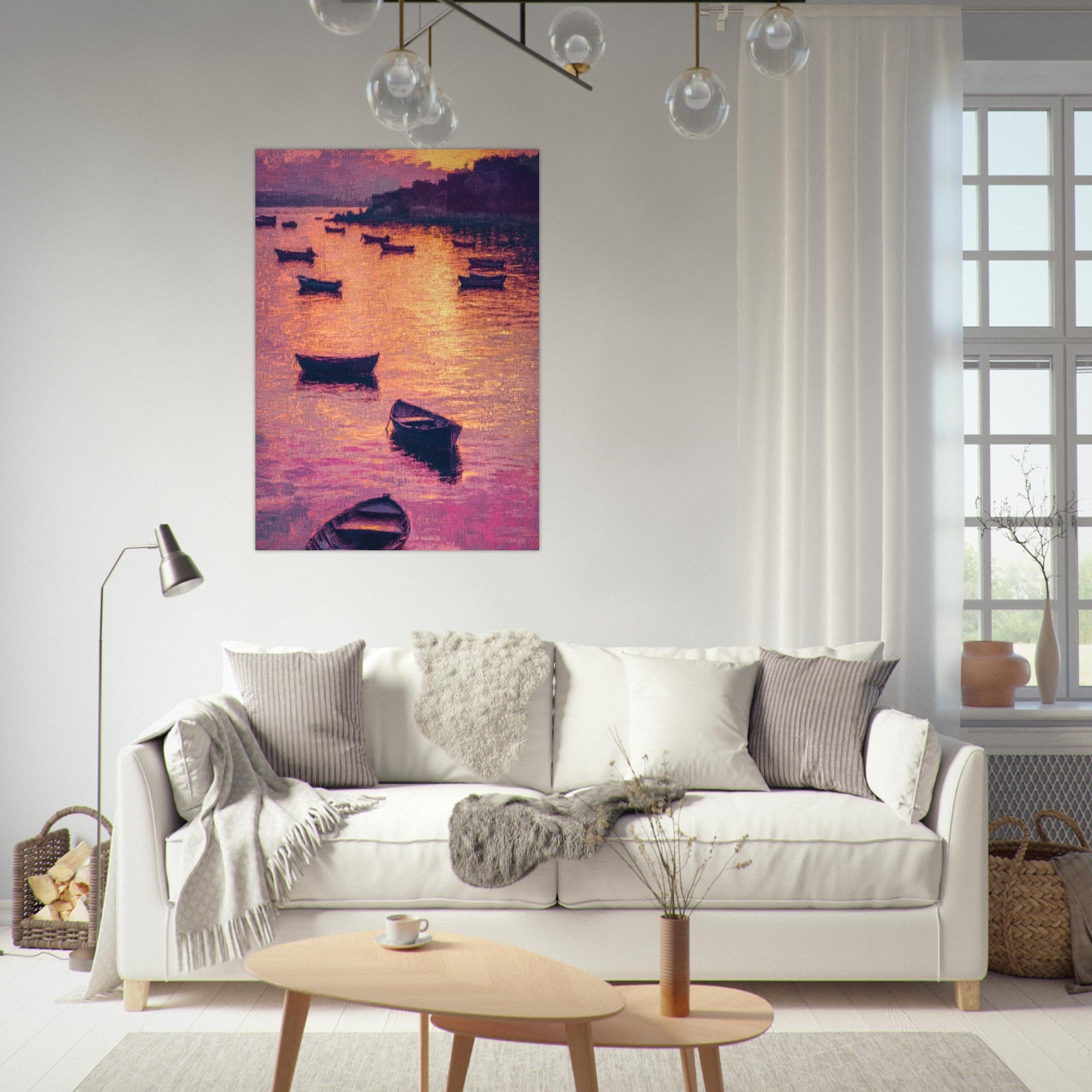 Fine Art Poster Portrait - Boats at Dusk A harbor filled with gently rocky - Shop Ai Art WebShop - Digital Art online Store