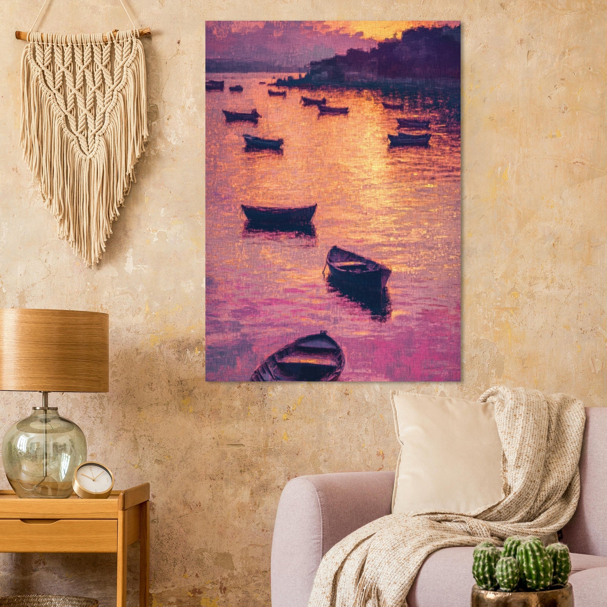 Fine Art Poster Portrait - Boats at Dusk A harbor filled with gently rocky - Shop Ai Art WebShop - Digital Art online Store