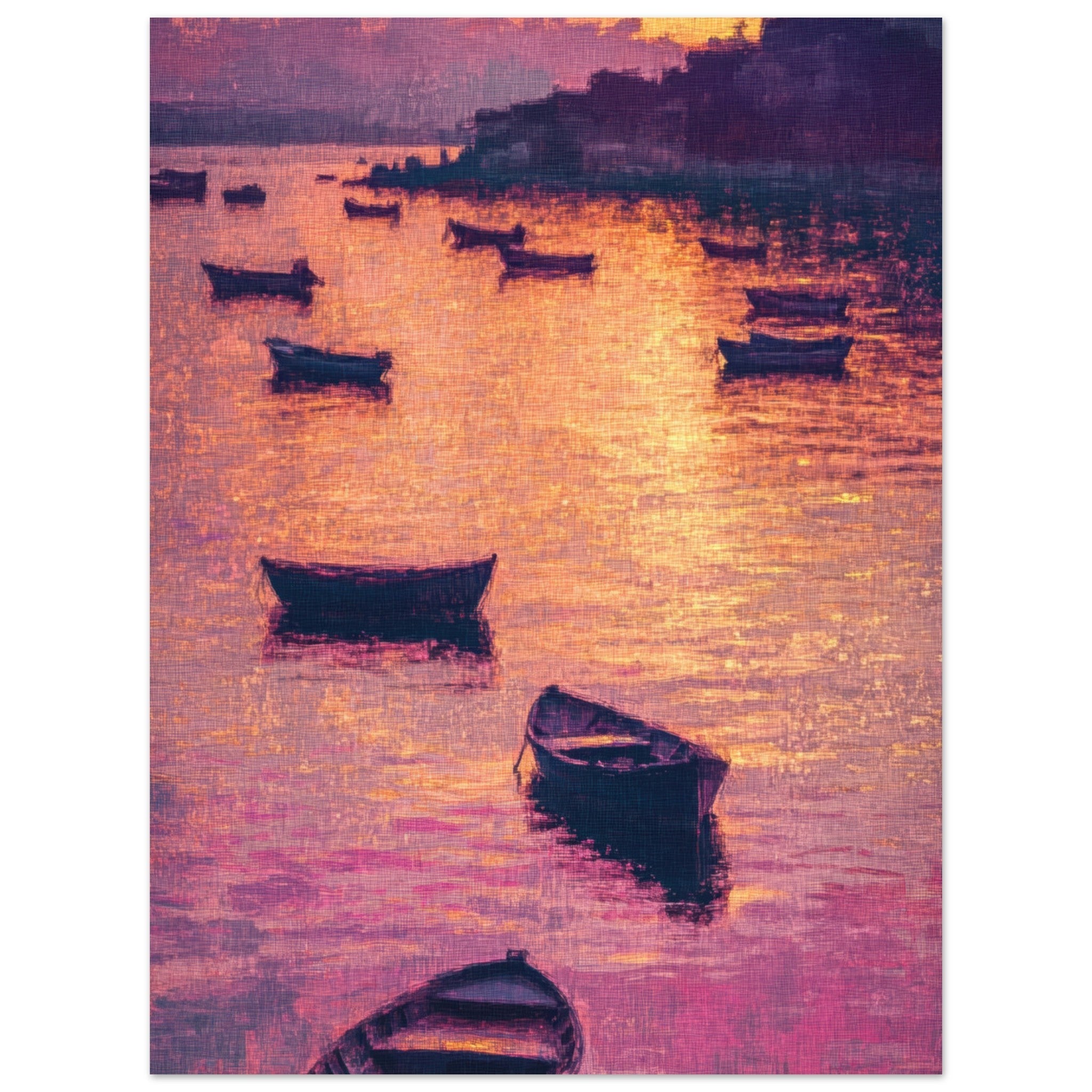 Fine Art Poster Portrait - Boats at Dusk A harbor filled with gently rocky - Shop Ai Art WebShop - Digital Art online Store