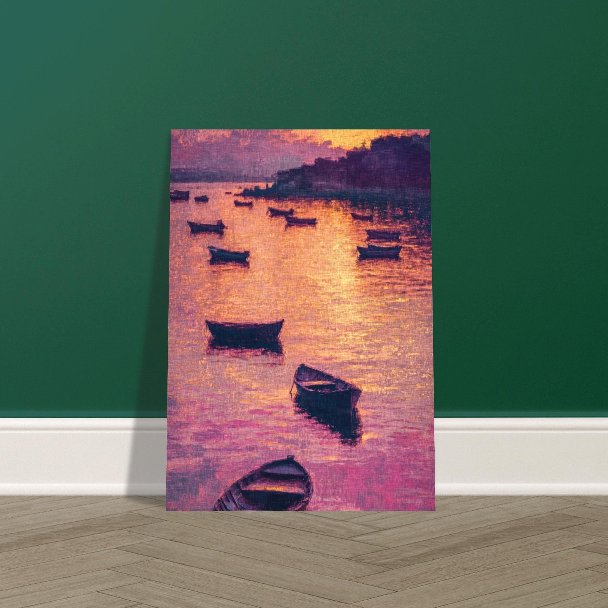 Fine Art Poster Portrait - Boats at Dusk A harbor filled with gently rocky - Shop Ai Art WebShop - Digital Art online Store