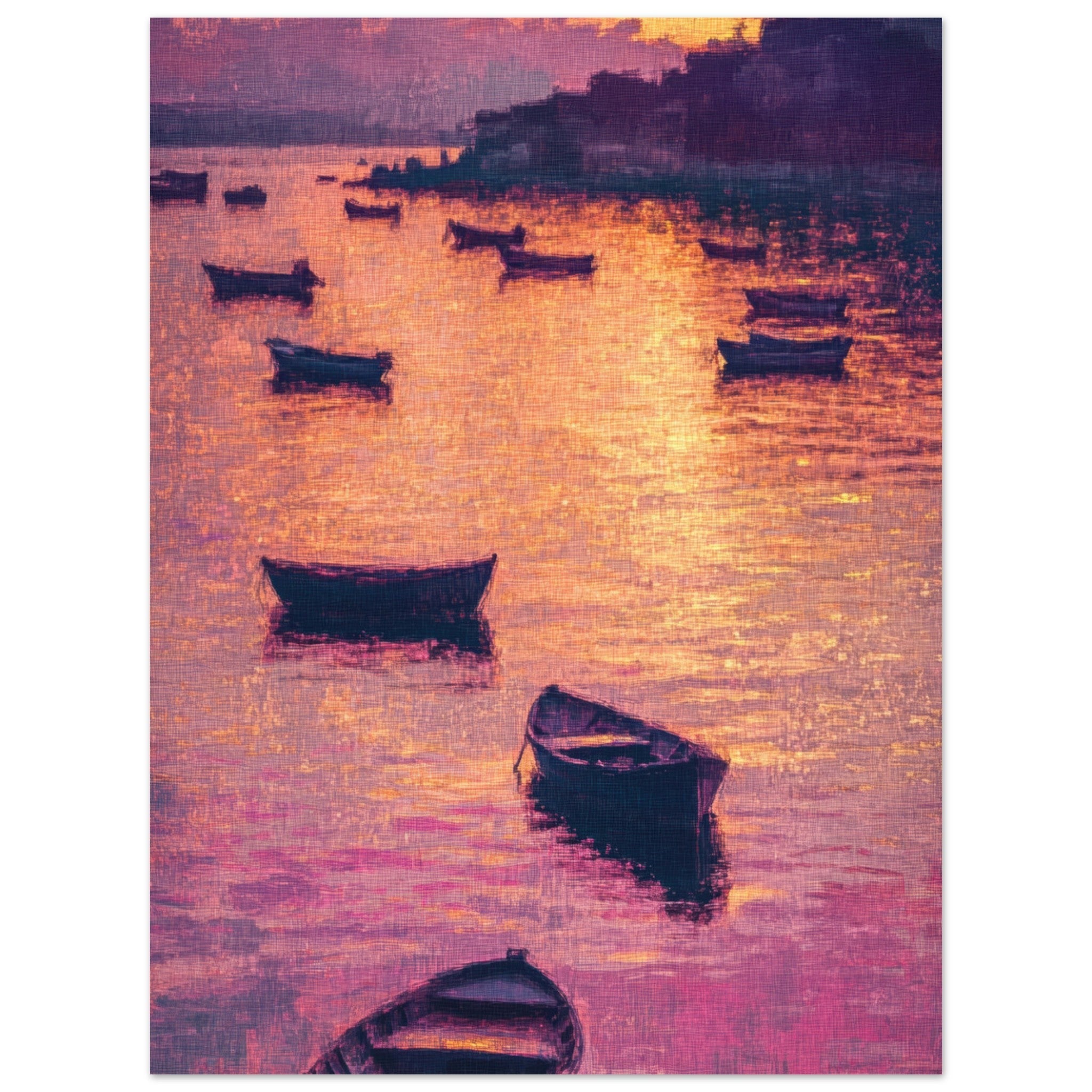 Fine Art Poster Portrait - Boats at Dusk A harbor filled with gently rocky - Shop Ai Art WebShop - Digital Art online Store