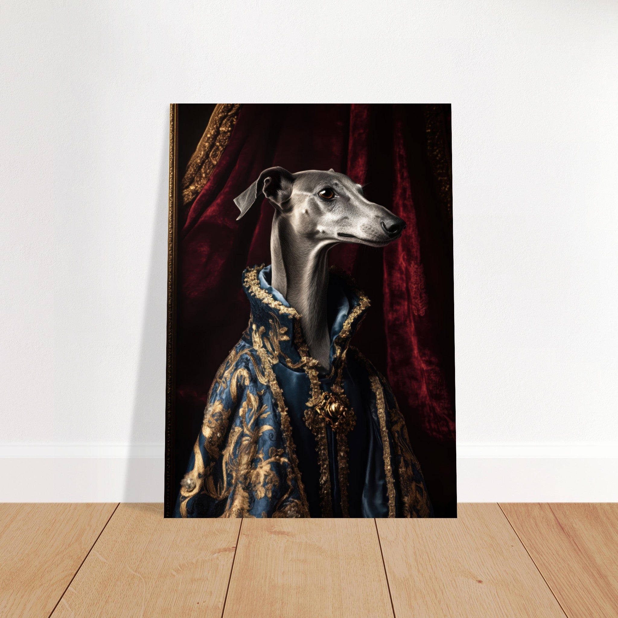 Fine Art Poster Portrait - Elegant Baroque Greyhound Portrait A sleek grey 2 - Shop Ai Art WebShop - Digital Art online Store