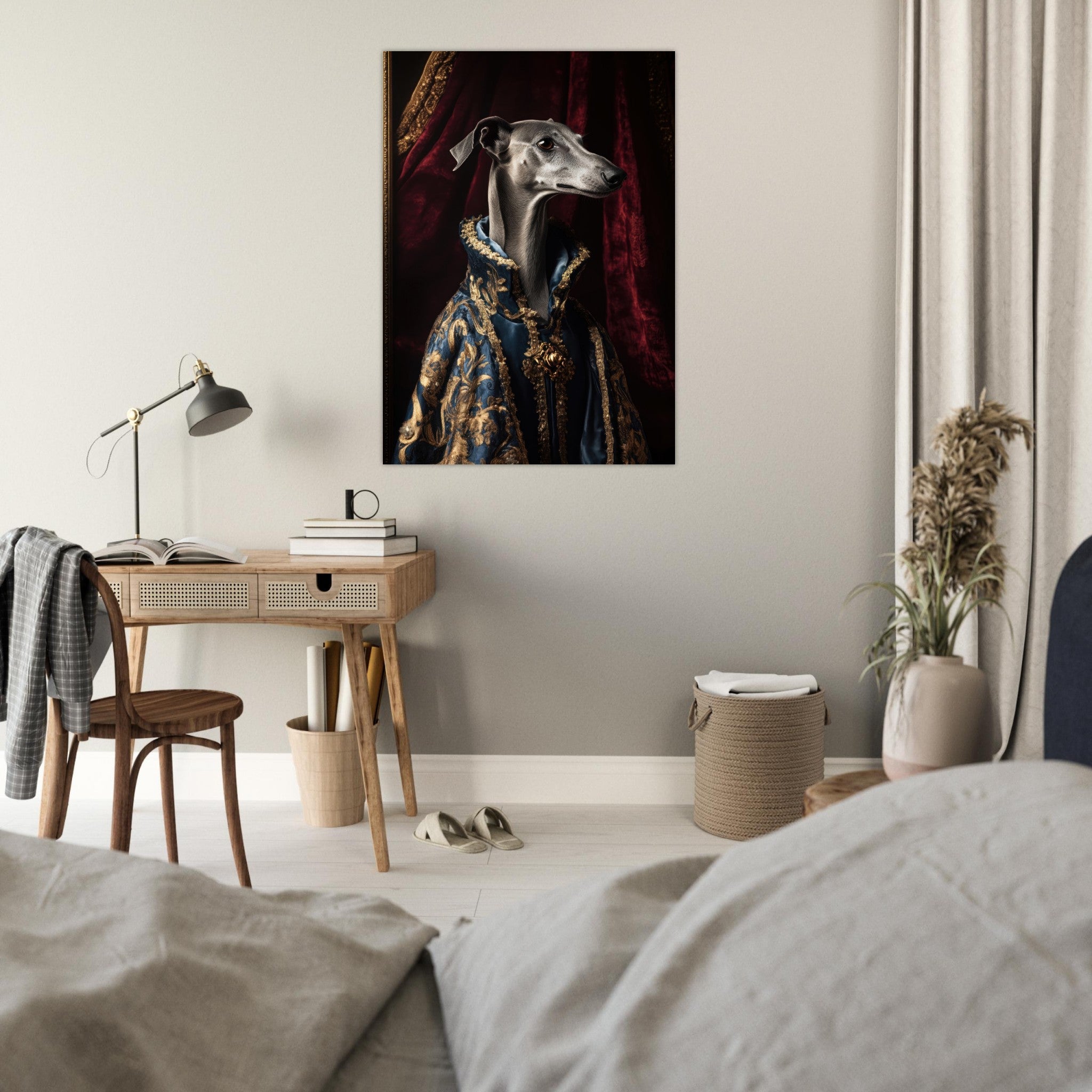 Fine Art Poster Portrait - Elegant Baroque Greyhound Portrait A sleek grey 2 - Shop Ai Art WebShop - Digital Art online Store
