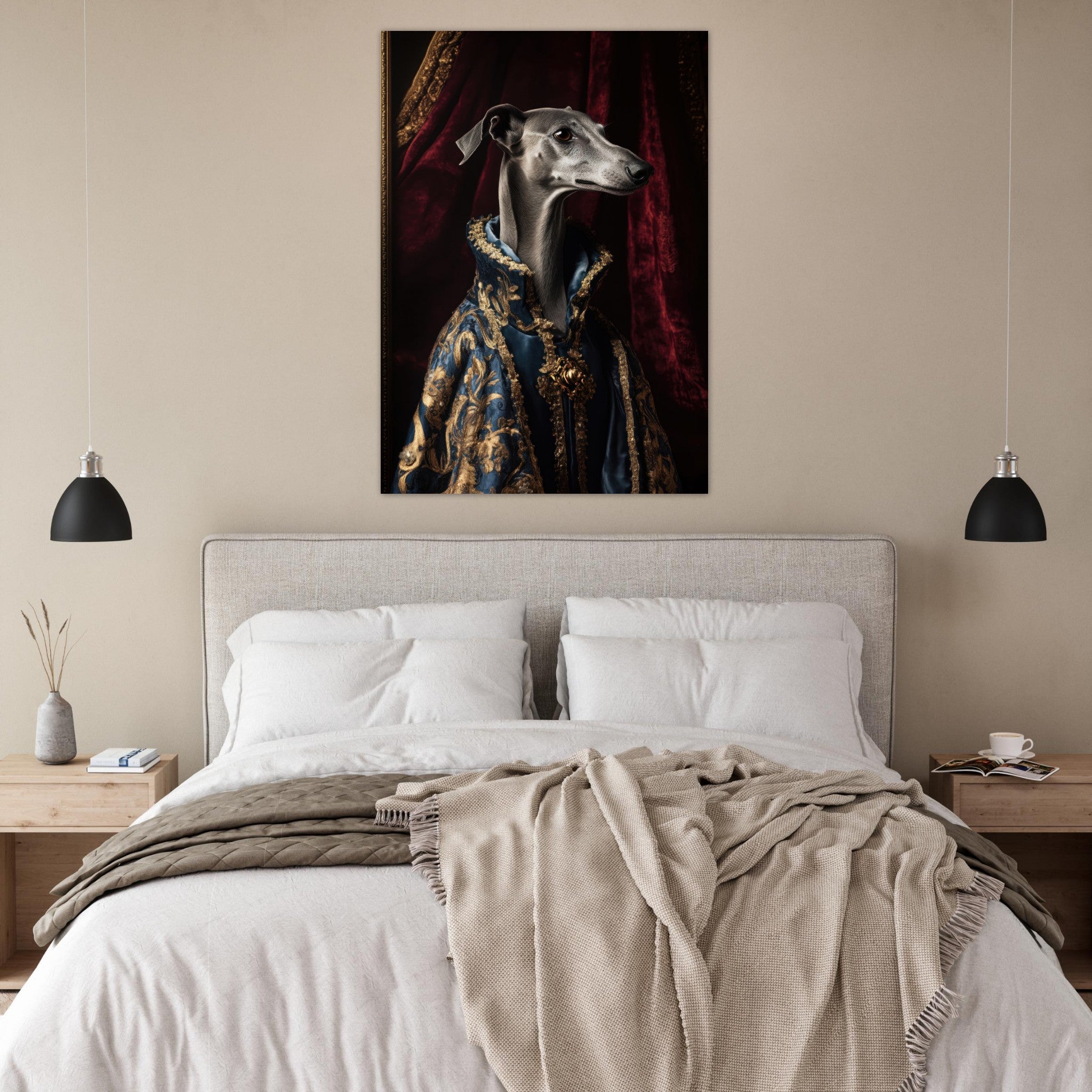 Fine Art Poster Portrait - Elegant Baroque Greyhound Portrait A sleek grey 2 - Shop Ai Art WebShop - Digital Art online Store