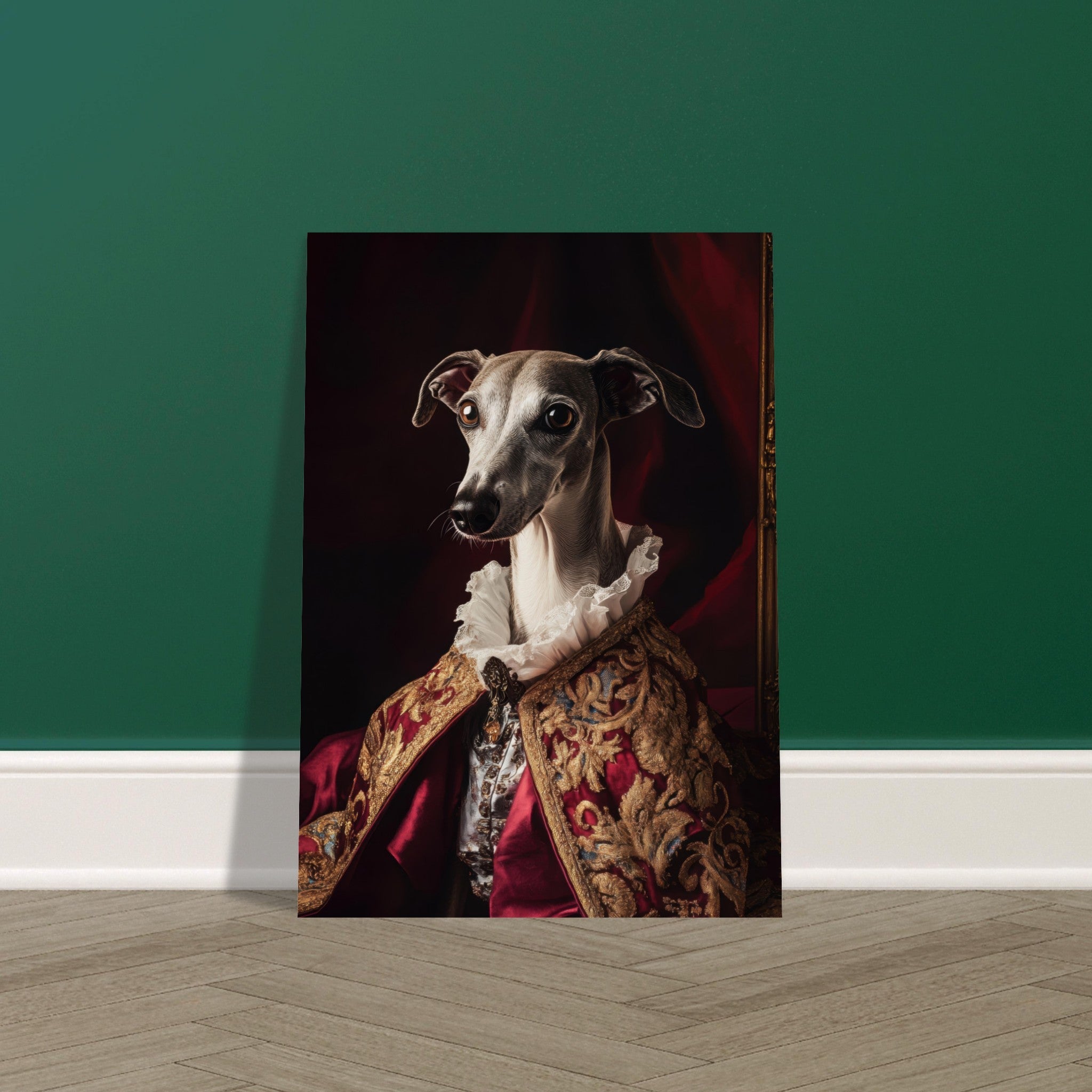 Fine Art Poster Portrait - Elegant Baroque Greyhound Portrait A sleek grey 3 - Shop Ai Art WebShop - Digital Art online Store