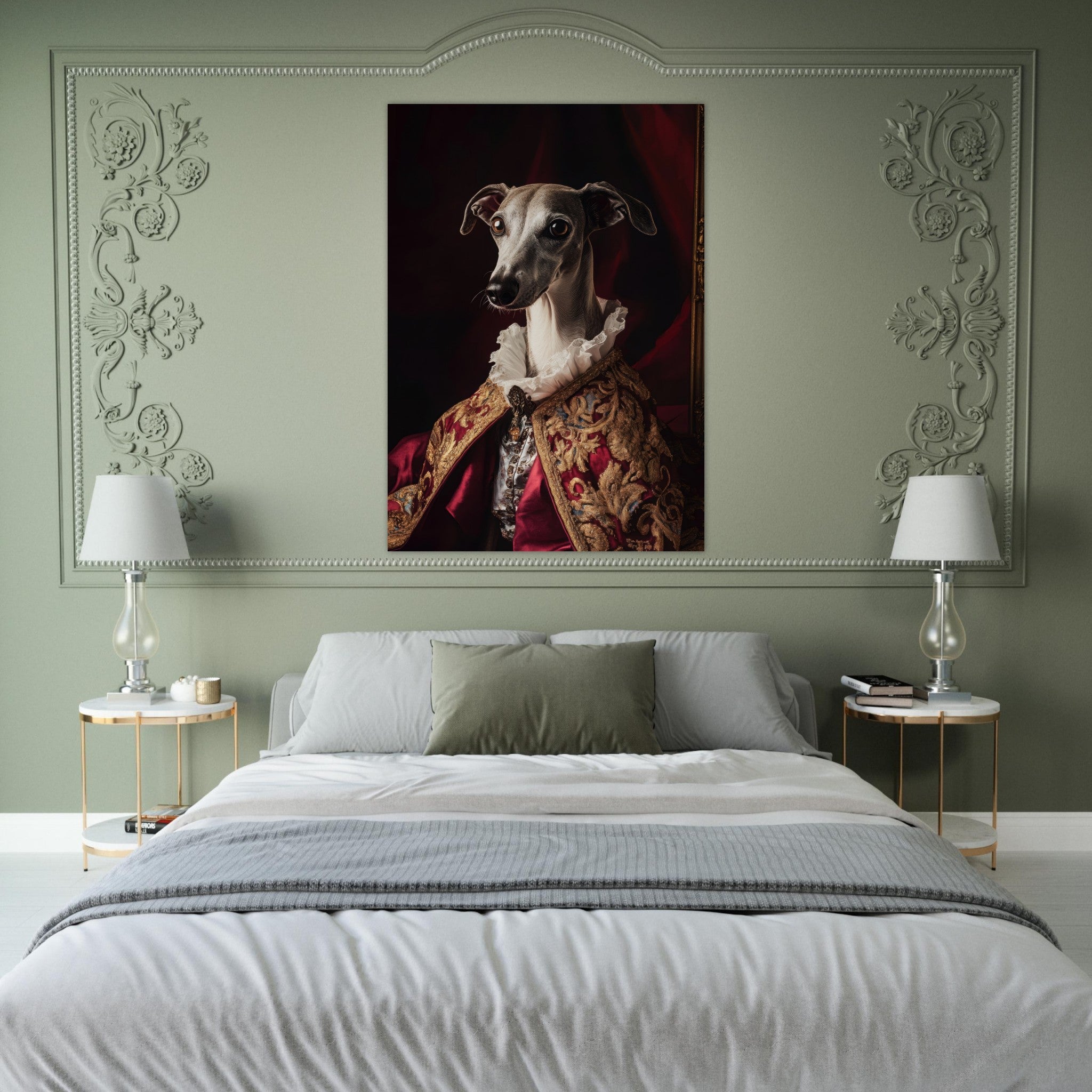 Fine Art Poster Portrait - Elegant Baroque Greyhound Portrait A sleek grey 3 - Shop Ai Art WebShop - Digital Art online Store