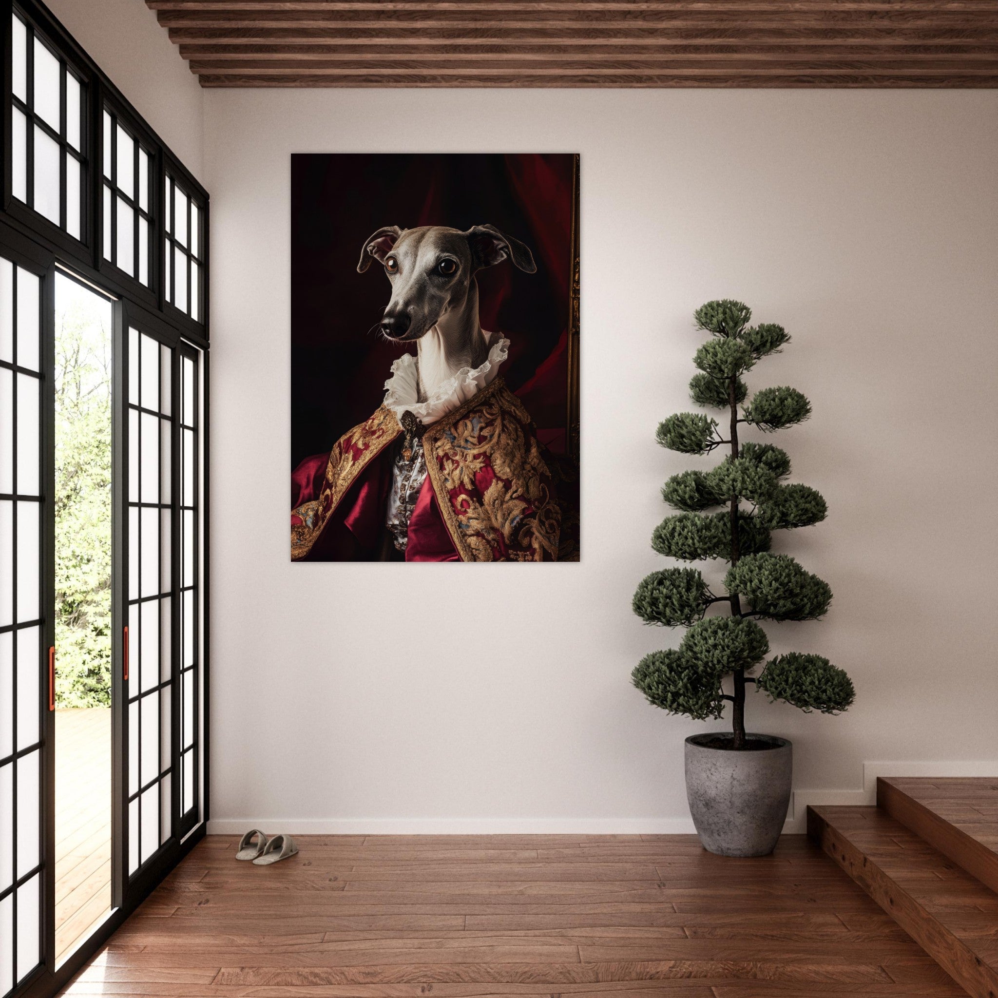 Fine Art Poster Portrait - Elegant Baroque Greyhound Portrait A sleek grey 3 - Shop Ai Art WebShop - Digital Art online Store