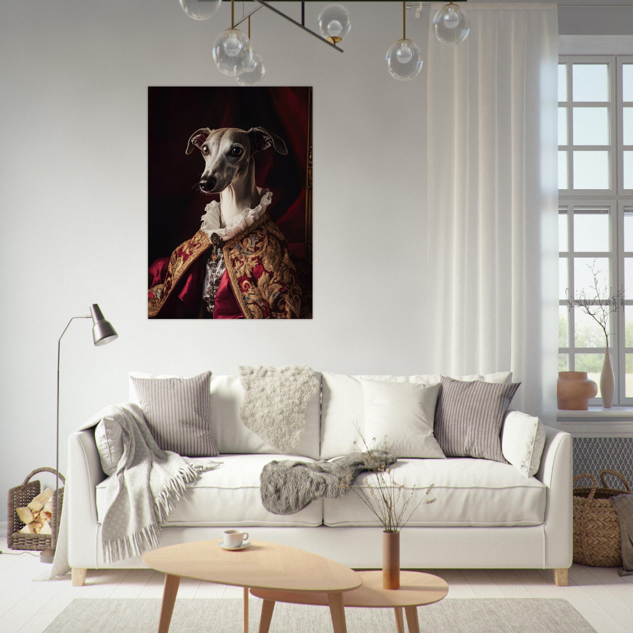 Fine Art Poster Portrait - Elegant Baroque Greyhound Portrait A sleek grey 3 - Shop Ai Art WebShop - Digital Art online Store