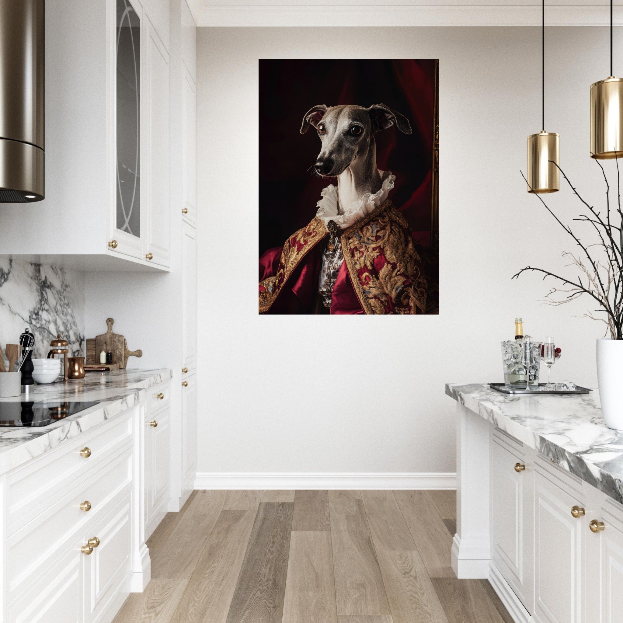 Fine Art Poster Portrait - Elegant Baroque Greyhound Portrait A sleek grey 3 - Shop Ai Art WebShop - Digital Art online Store