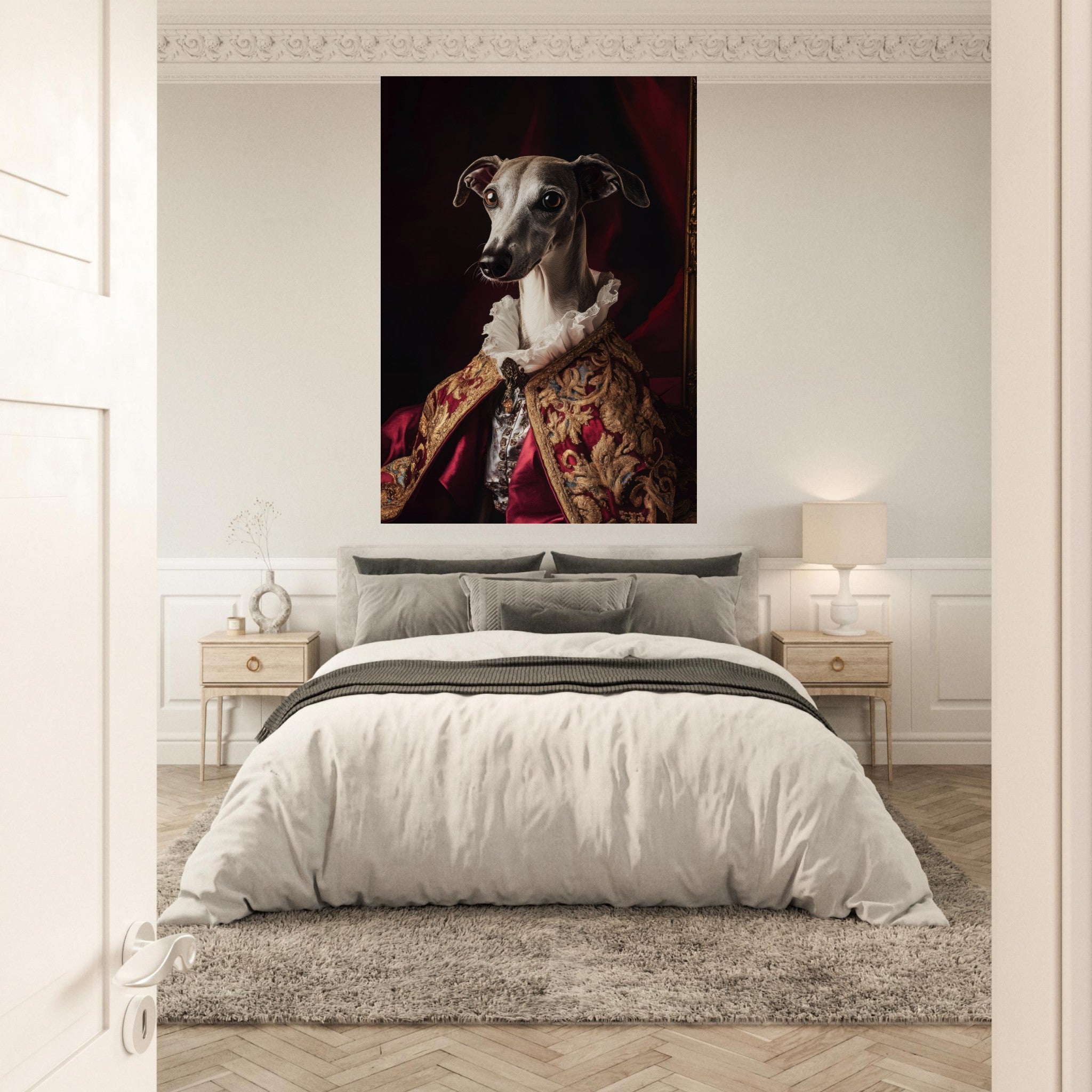 Fine Art Poster Portrait - Elegant Baroque Greyhound Portrait A sleek grey 3 - Shop Ai Art WebShop - Digital Art online Store
