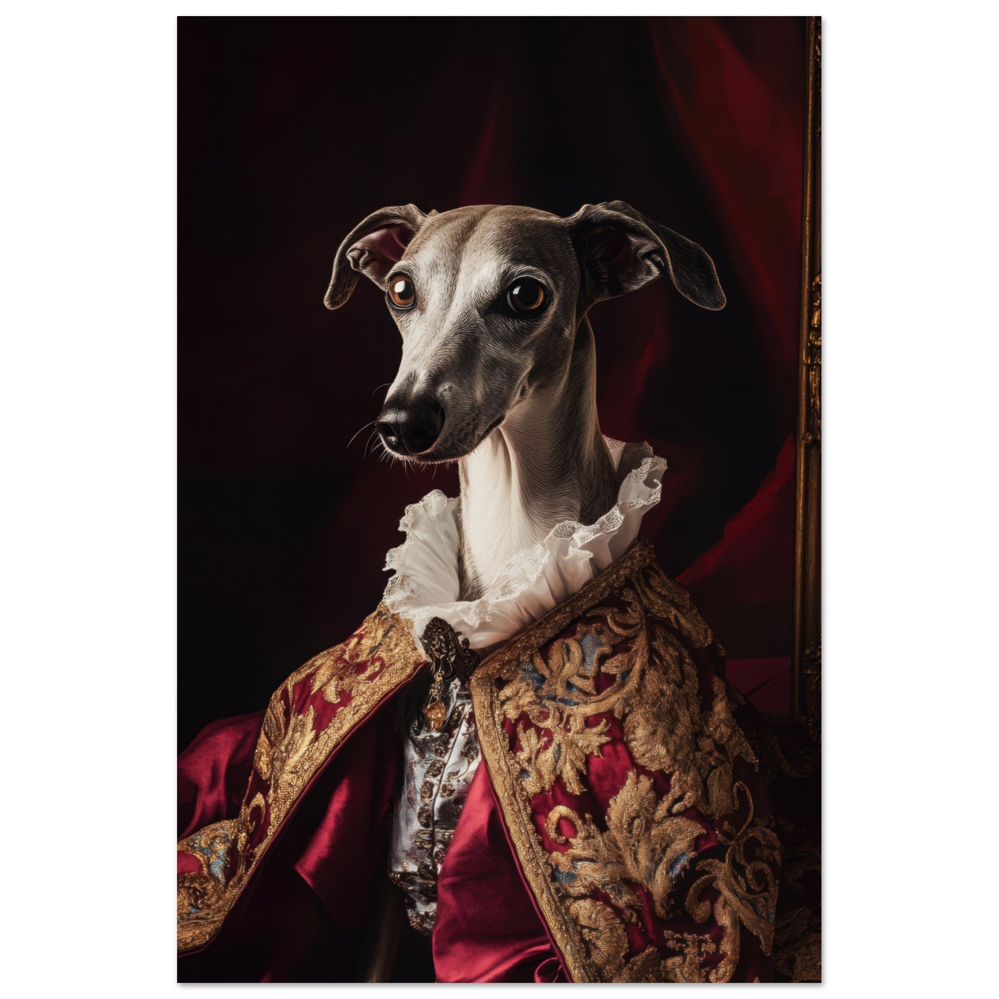 Fine Art Poster Portrait - Elegant Baroque Greyhound Portrait A sleek grey 3 - Shop Ai Art WebShop - Digital Art online Store