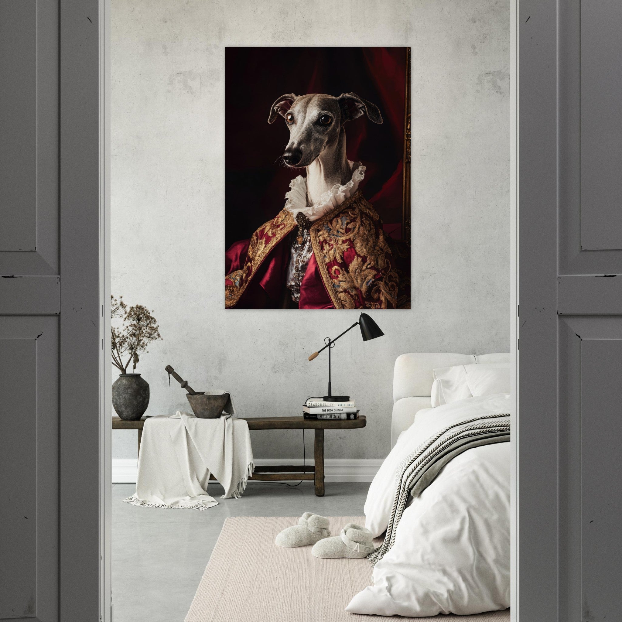 Fine Art Poster Portrait - Elegant Baroque Greyhound Portrait A sleek grey 3 - Shop Ai Art WebShop - Digital Art online Store