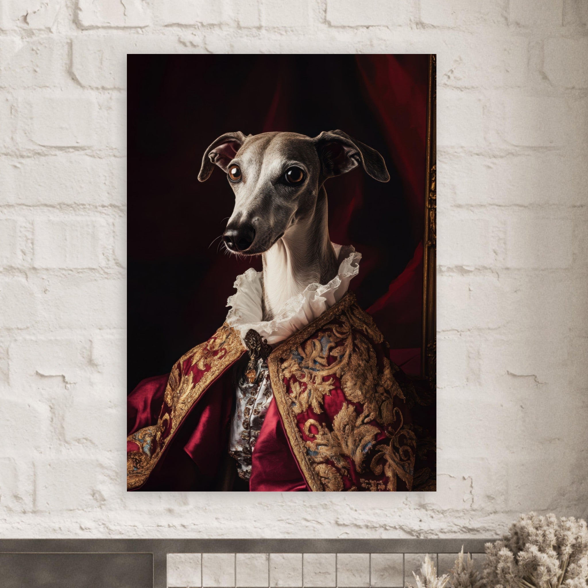Fine Art Poster Portrait - Elegant Baroque Greyhound Portrait A sleek grey 3 - Shop Ai Art WebShop - Digital Art online Store