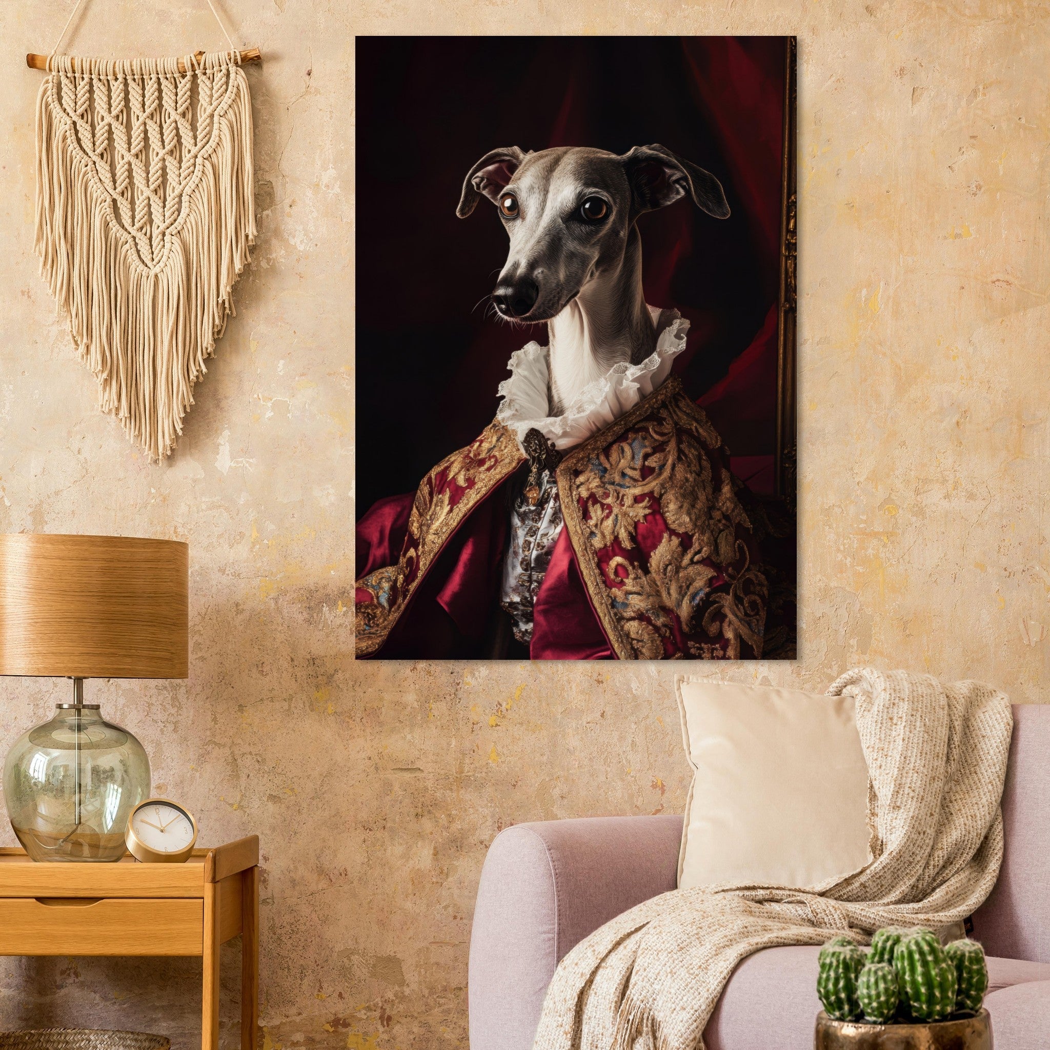 Fine Art Poster Portrait - Elegant Baroque Greyhound Portrait A sleek grey 3 - Shop Ai Art WebShop - Digital Art online Store