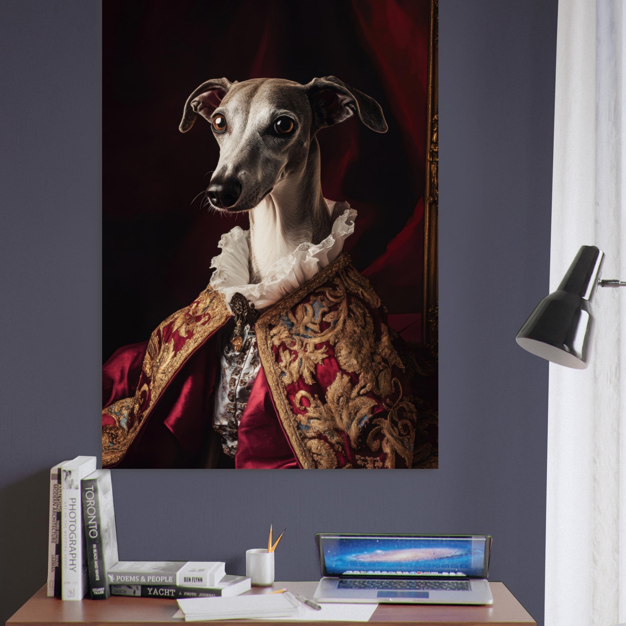 Fine Art Poster Portrait - Elegant Baroque Greyhound Portrait A sleek grey 3 - Shop Ai Art WebShop - Digital Art online Store