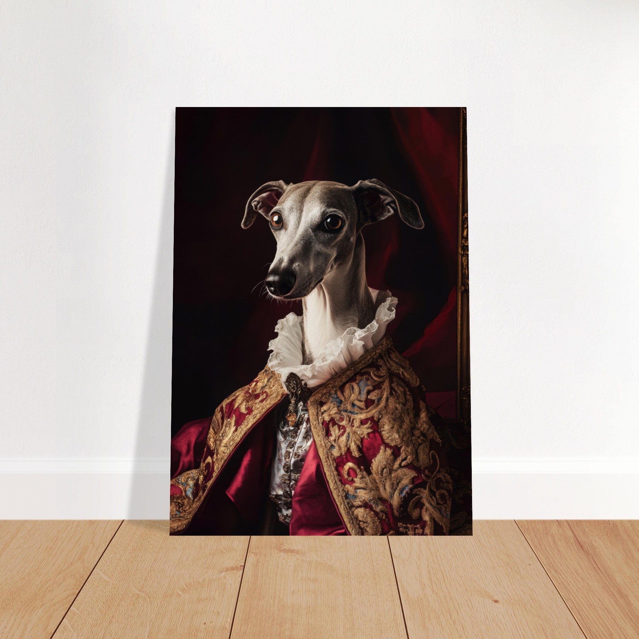 Fine Art Poster Portrait - Elegant Baroque Greyhound Portrait A sleek grey 3 - Shop Ai Art WebShop - Digital Art online Store