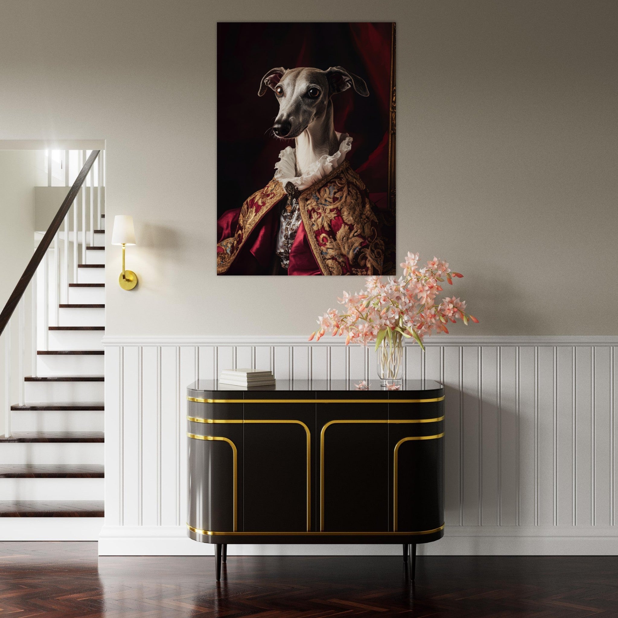 Fine Art Poster Portrait - Elegant Baroque Greyhound Portrait A sleek grey 3 - Shop Ai Art WebShop - Digital Art online Store
