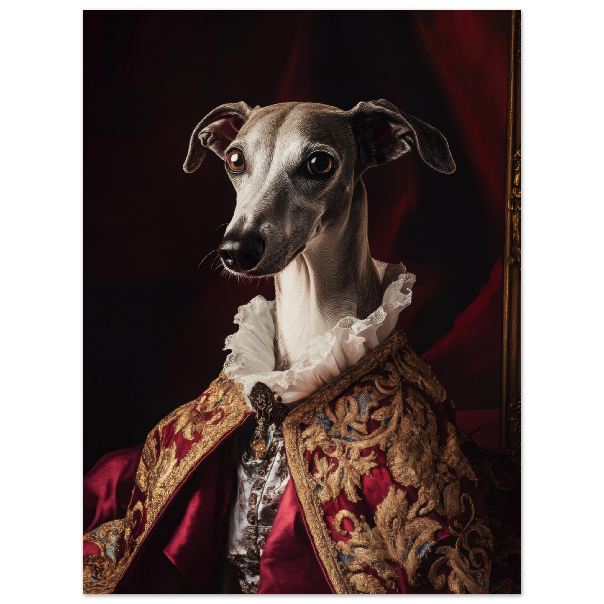 Fine Art Poster Portrait - Elegant Baroque Greyhound Portrait A sleek grey 3 - Shop Ai Art WebShop - Digital Art online Store