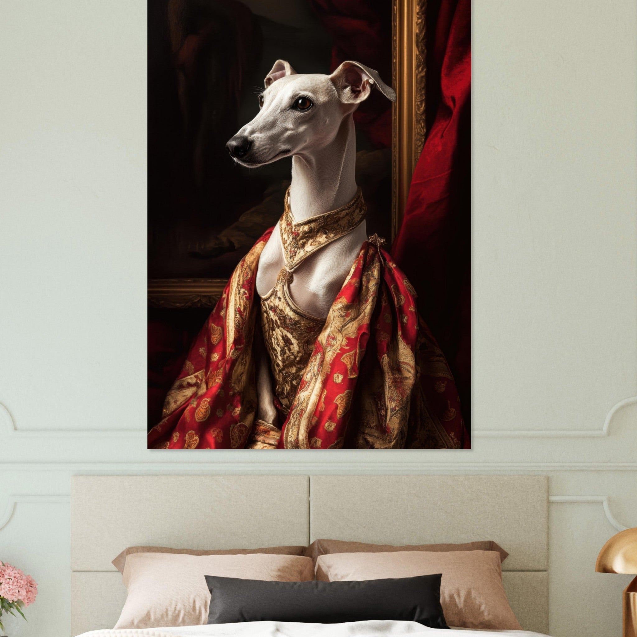 Fine Art Poster Portrait - Elegant Baroque Greyhound Portrait A sleek grey - Shop Ai Art WebShop - Digital Art online Store