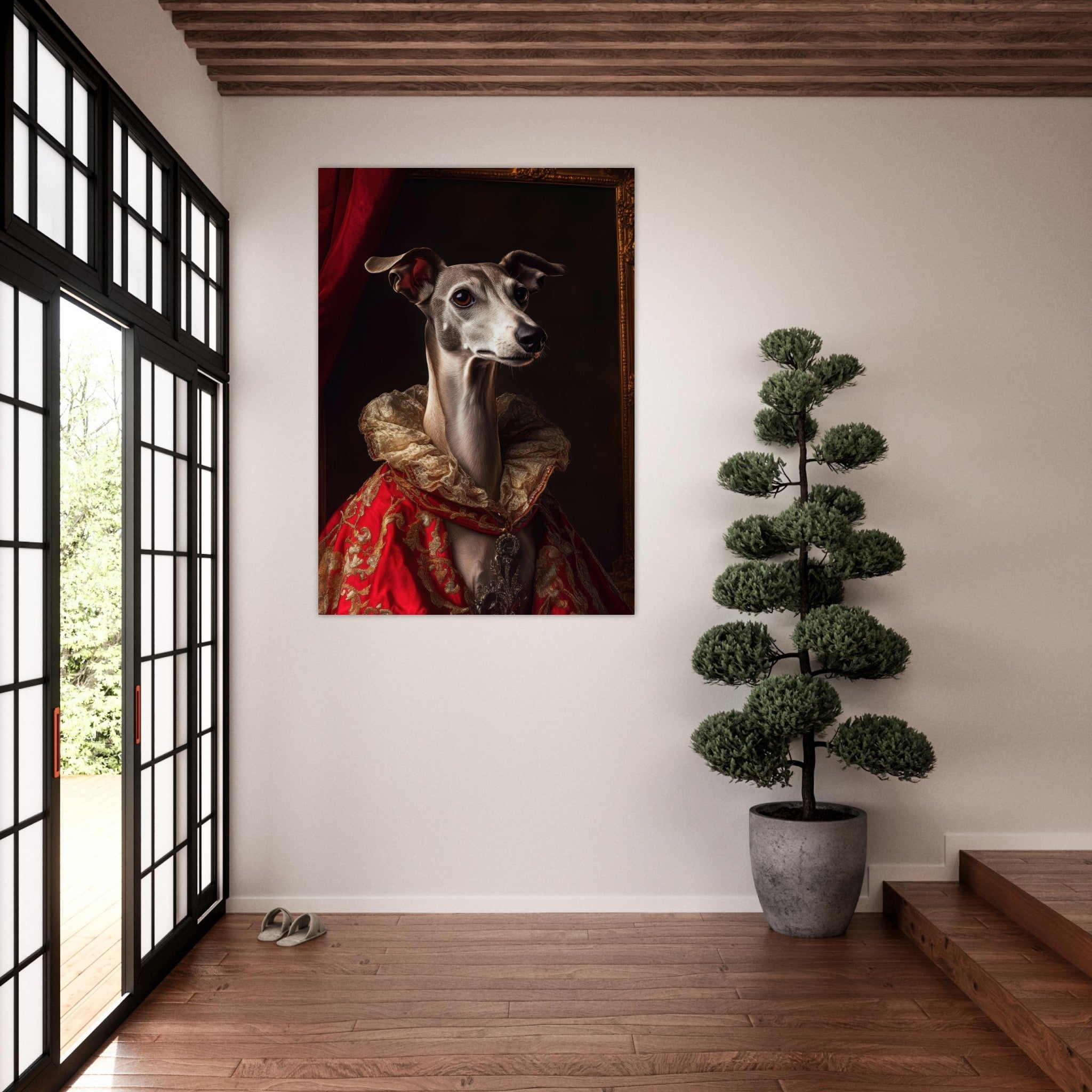 Fine Art Poster Portrait - Elegant Baroque Greyhound Portrait A sleek grey 5 - Shop Ai Art WebShop - Digital Art online Store