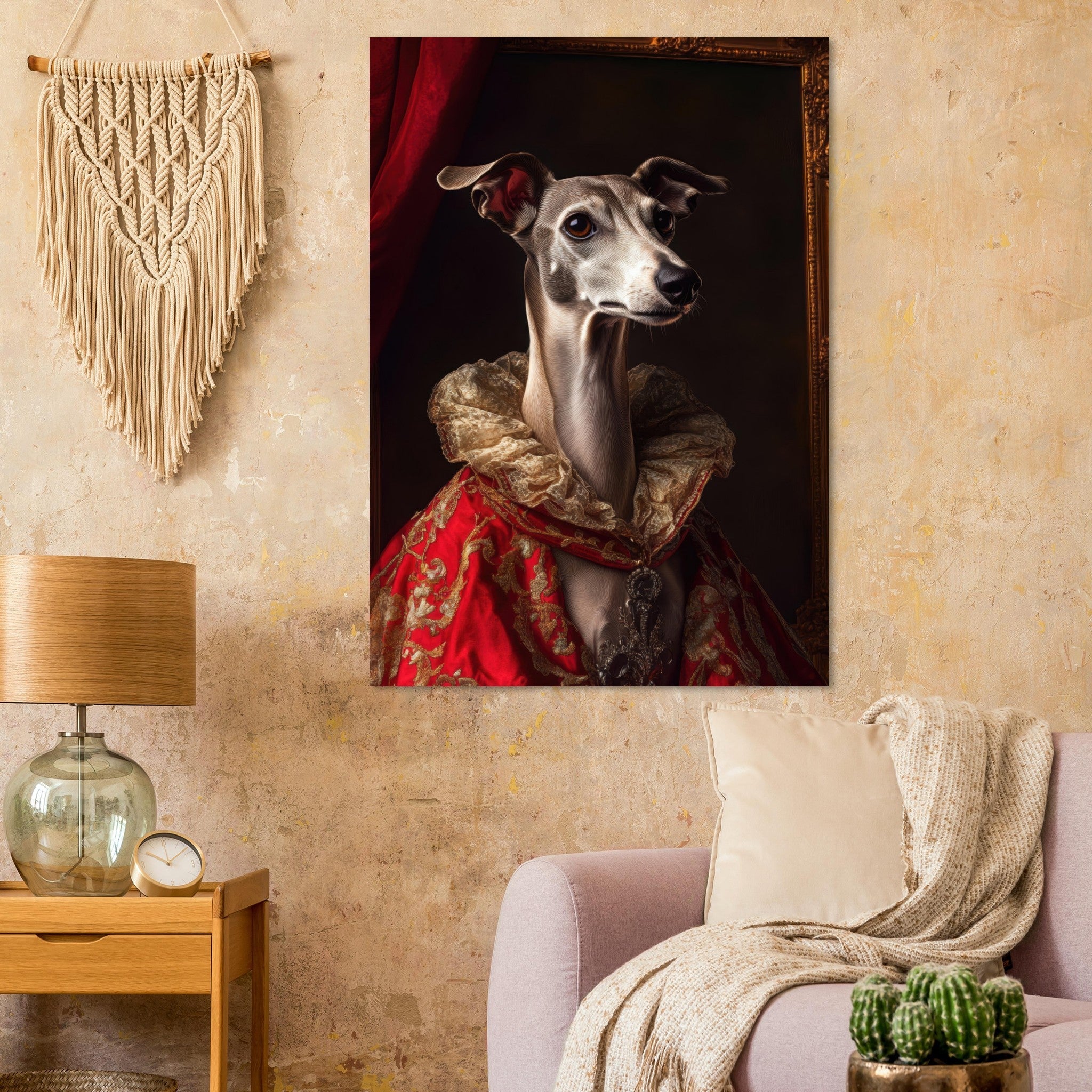 Fine Art Poster Portrait - Elegant Baroque Greyhound Portrait A sleek grey 5 - Shop Ai Art WebShop - Digital Art online Store