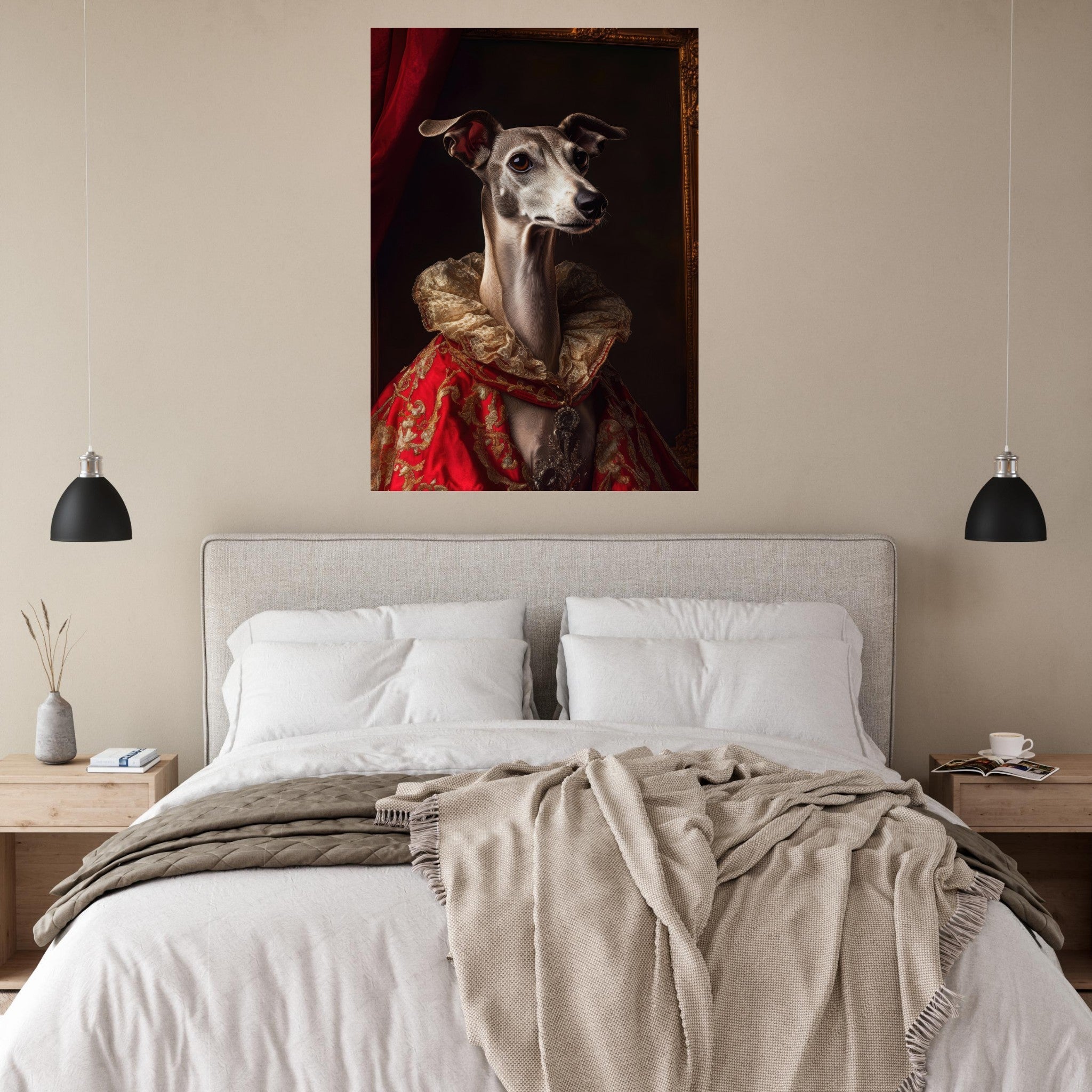 Fine Art Poster Portrait - Elegant Baroque Greyhound Portrait A sleek grey 5 - Shop Ai Art WebShop - Digital Art online Store