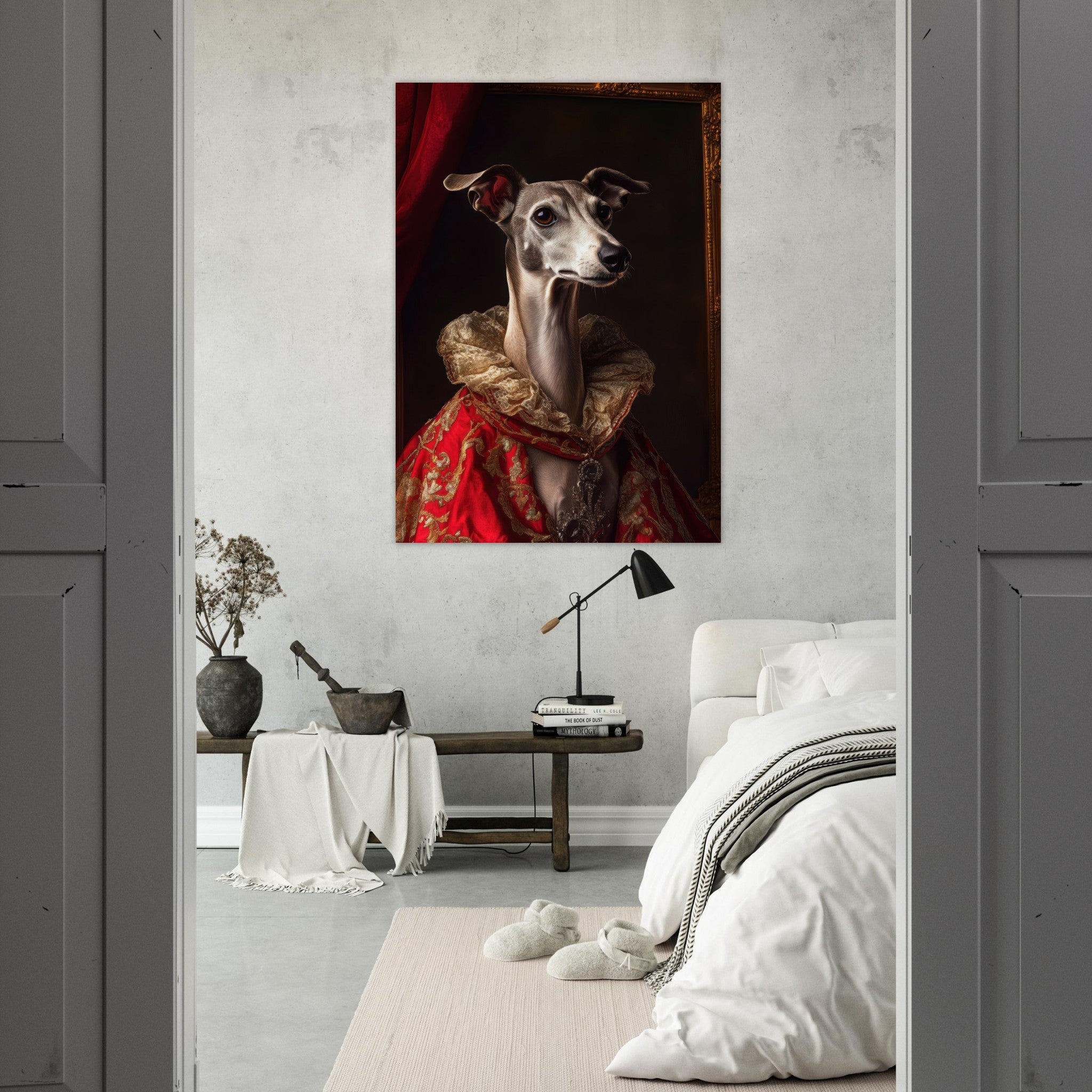 Fine Art Poster Portrait - Elegant Baroque Greyhound Portrait A sleek grey 5 - Shop Ai Art WebShop - Digital Art online Store