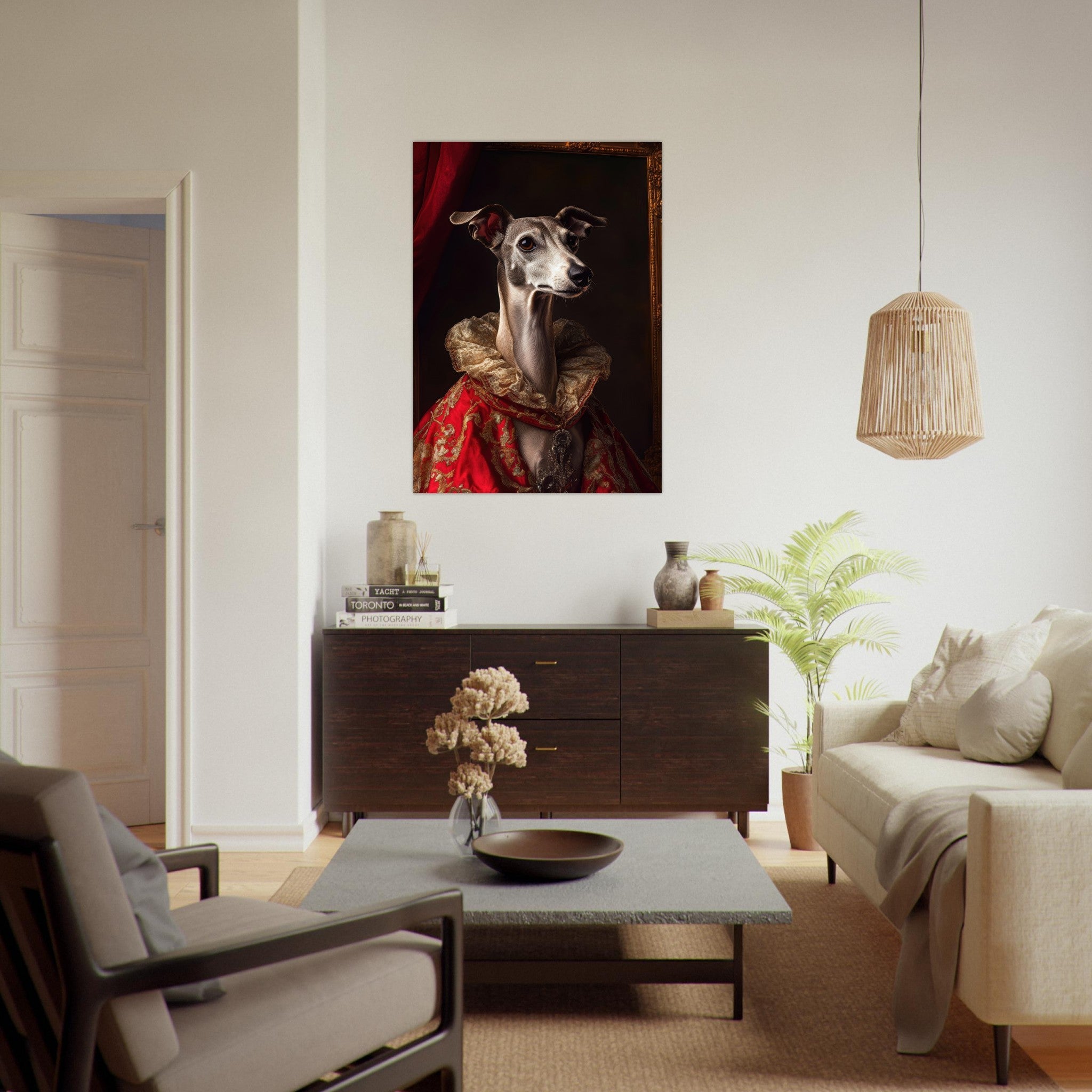 Fine Art Poster Portrait - Elegant Baroque Greyhound Portrait A sleek grey 5 - Shop Ai Art WebShop - Digital Art online Store