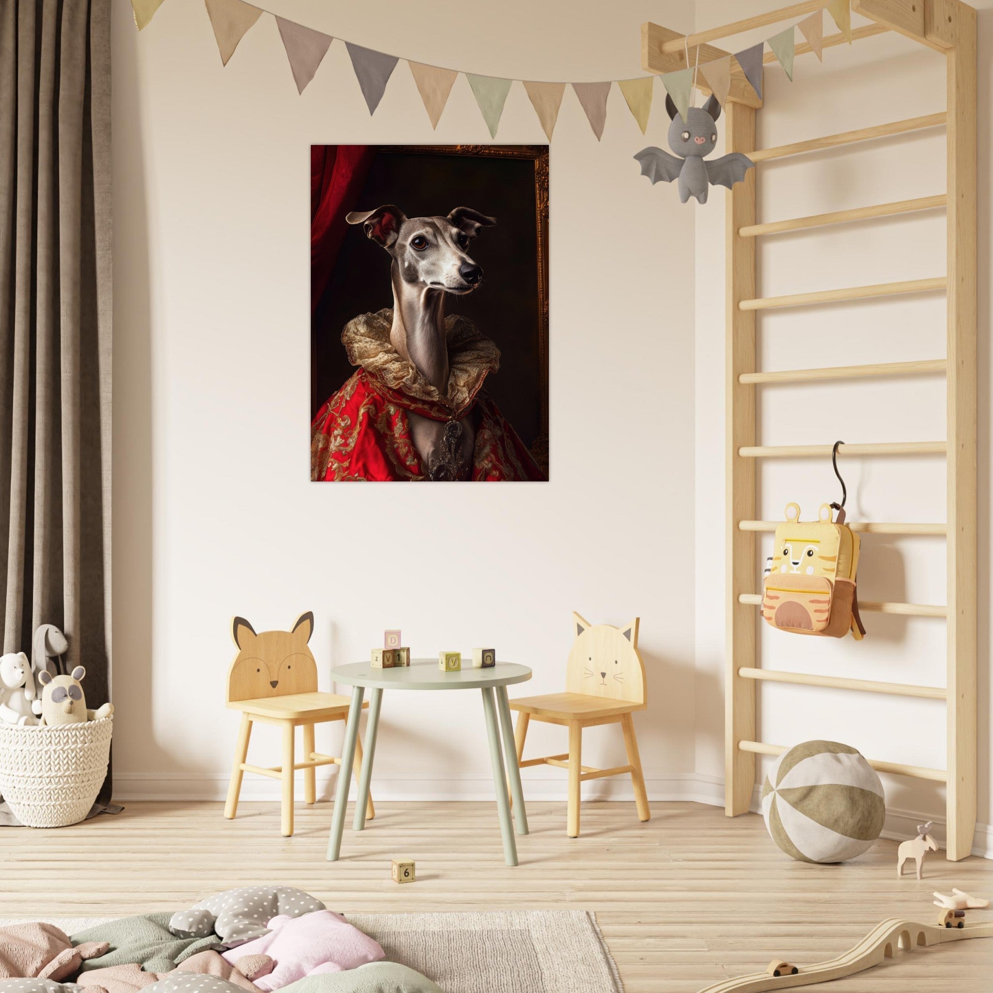 Fine Art Poster Portrait - Elegant Baroque Greyhound Portrait A sleek grey 5 - Shop Ai Art WebShop - Digital Art online Store