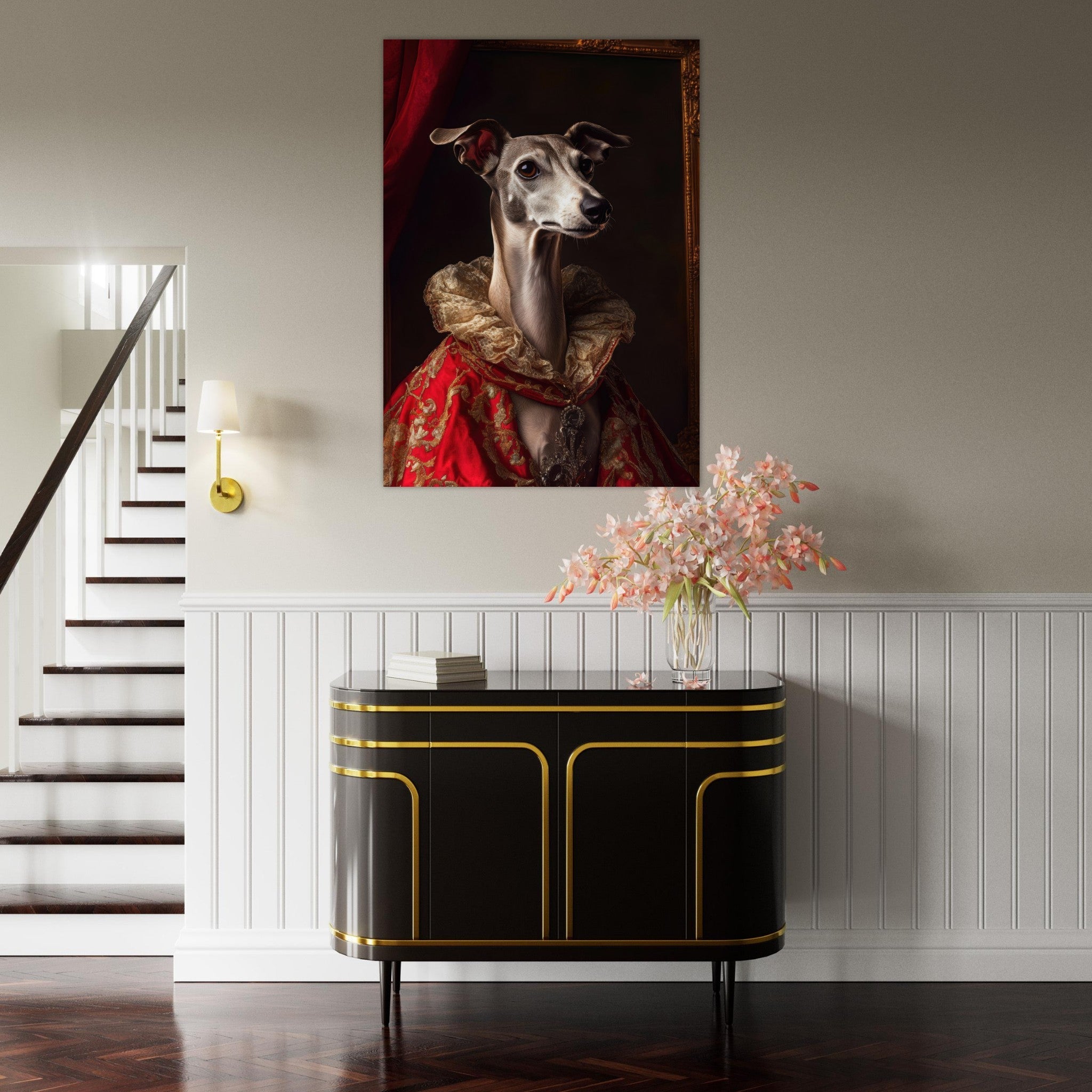 Fine Art Poster Portrait - Elegant Baroque Greyhound Portrait A sleek grey 5 - Shop Ai Art WebShop - Digital Art online Store