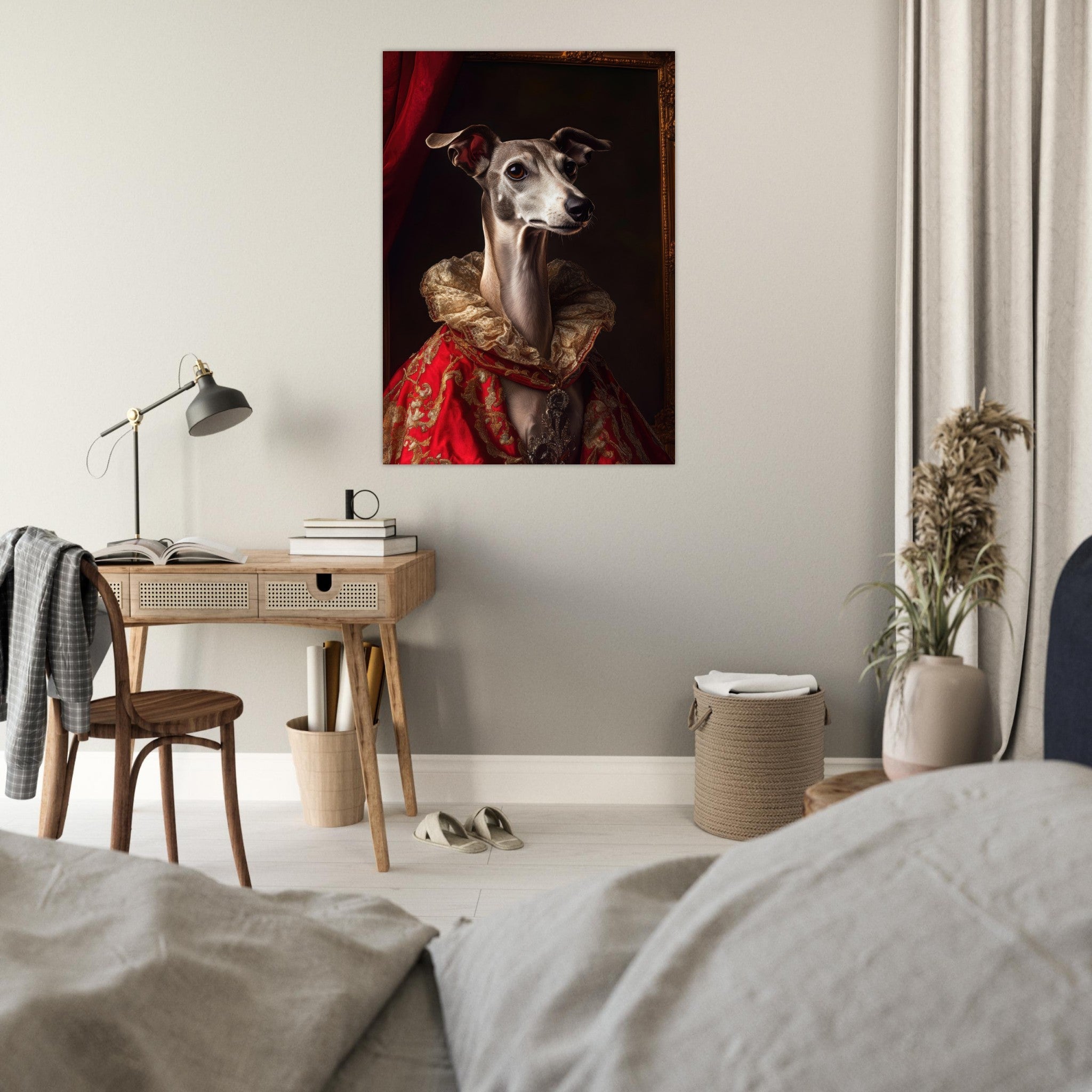 Fine Art Poster Portrait - Elegant Baroque Greyhound Portrait A sleek grey 5 - Shop Ai Art WebShop - Digital Art online Store