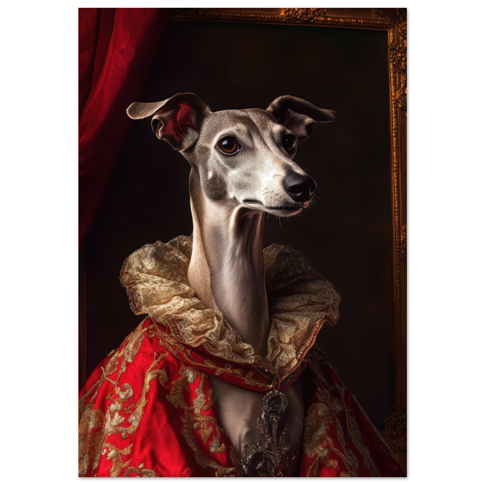 Fine Art Poster Portrait - Elegant Baroque Greyhound Portrait A sleek grey 5 - Shop Ai Art WebShop - Digital Art online Store