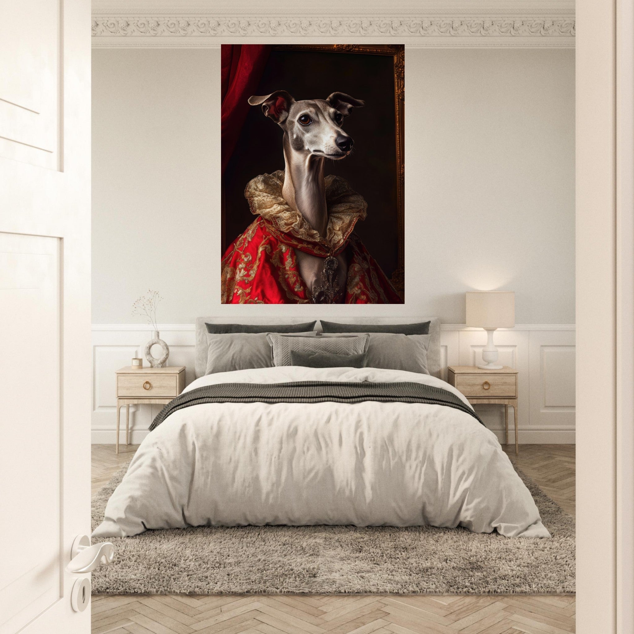 Fine Art Poster Portrait - Elegant Baroque Greyhound Portrait A sleek grey 5 - Shop Ai Art WebShop - Digital Art online Store