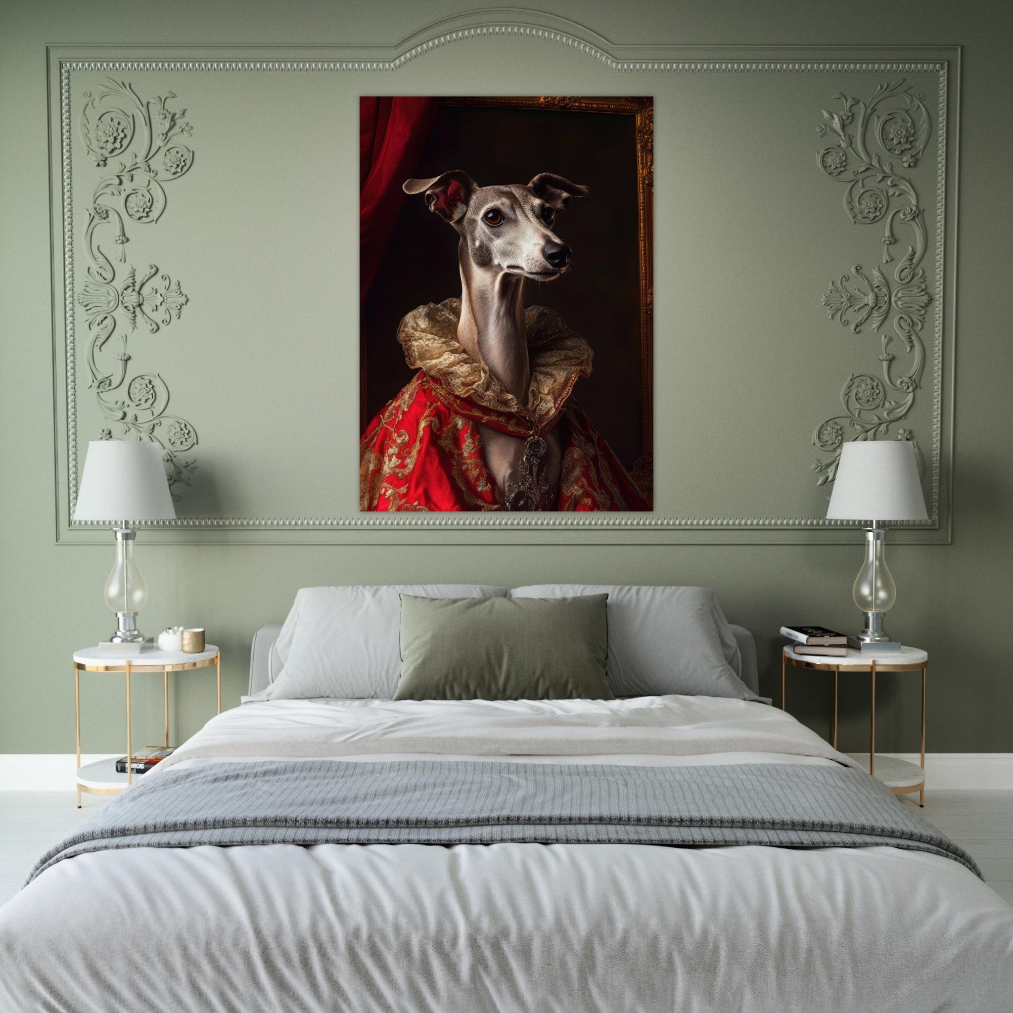 Fine Art Poster Portrait - Elegant Baroque Greyhound Portrait A sleek grey 5 - Shop Ai Art WebShop - Digital Art online Store